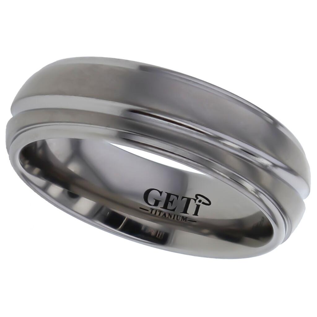Geti satin titanium wedding band with spiral polished groove by Gold and Diamonds