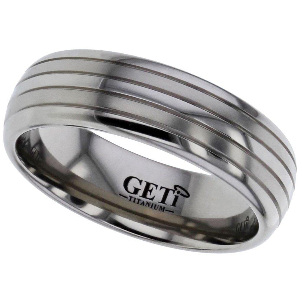 Traditional court Geti titanium wedding band with twin satin stripes and polished edges by Gold and Diamonds