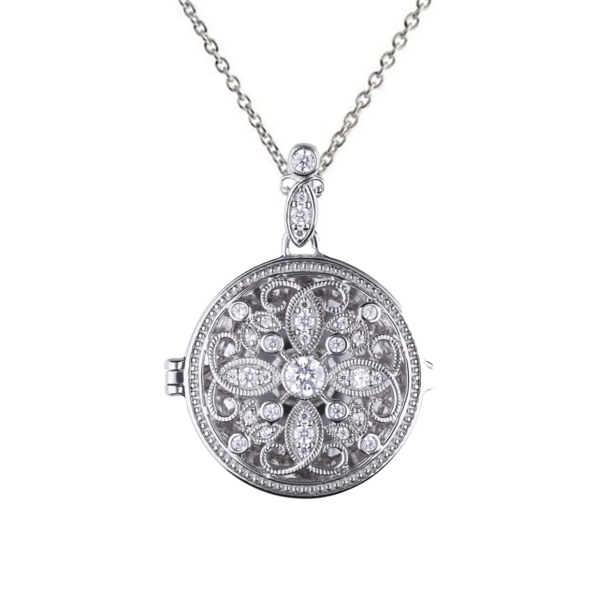 Diamonfire® Round Filigree Medallion Locket with 57-Facet Zirconia in Triple Plated Sterling Si