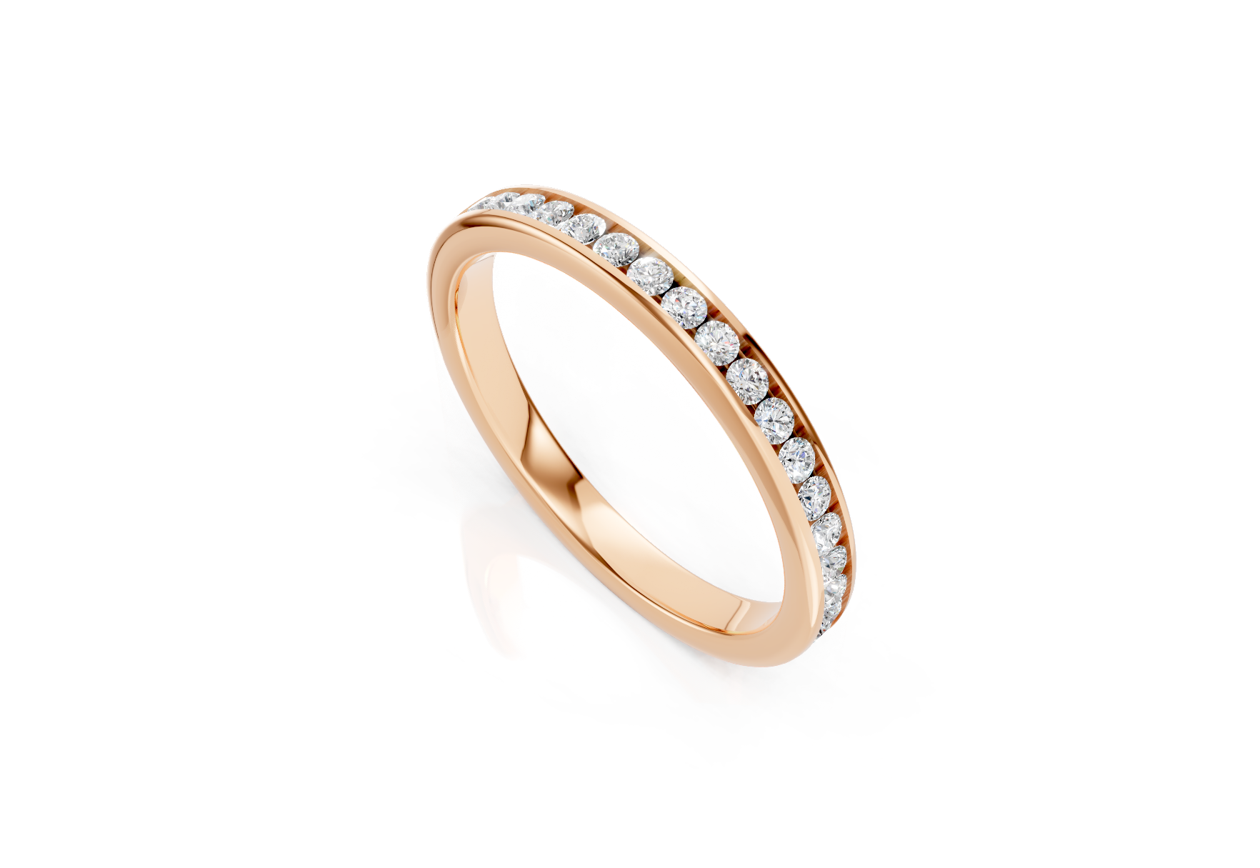 2.4mm channel set diamond wedding band 0.25ct round diamonds 50 percent set in gold platinum and palladium