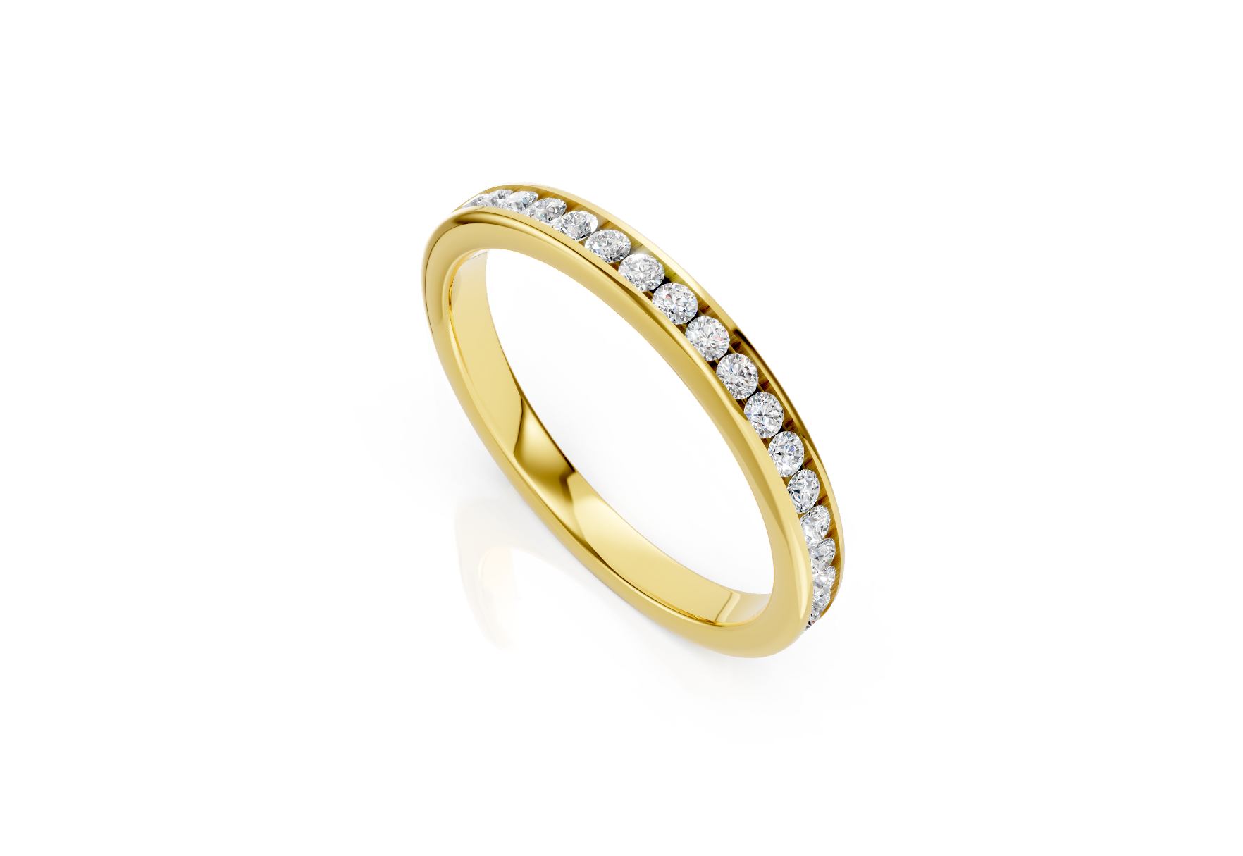 2.4mm channel set diamond wedding band 0.25ct round diamonds 50 percent set in gold platinum and palladium