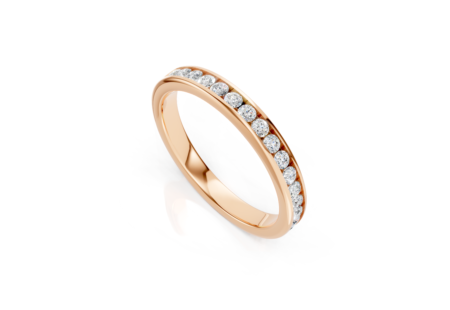 2.7mm channel set diamond wedding band 0.33ct round diamonds 50 percent set in gold platinum and palladium