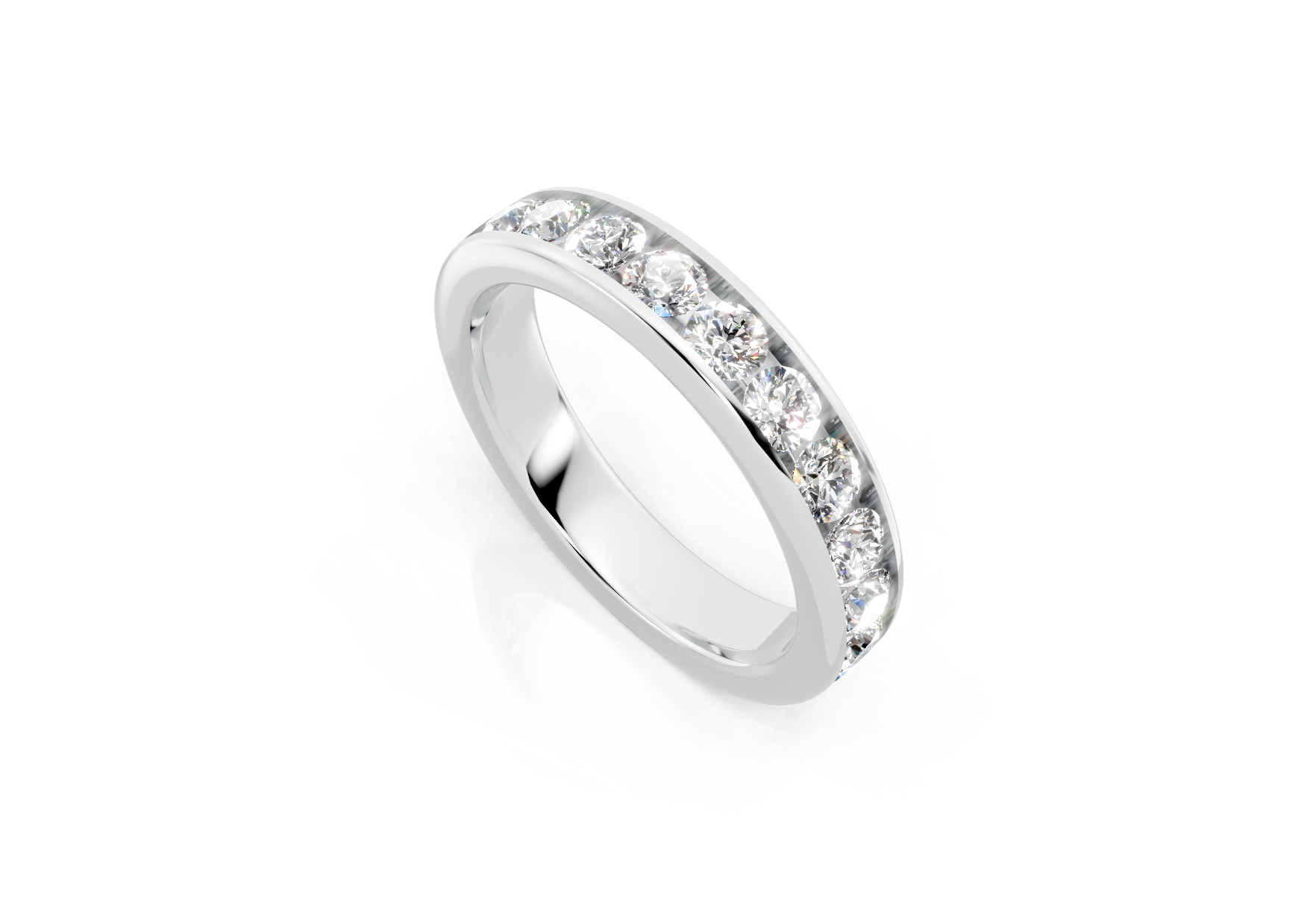 4mm channel set diamond wedding band 1ct round diamonds 50 percent set in gold platinum and palladium