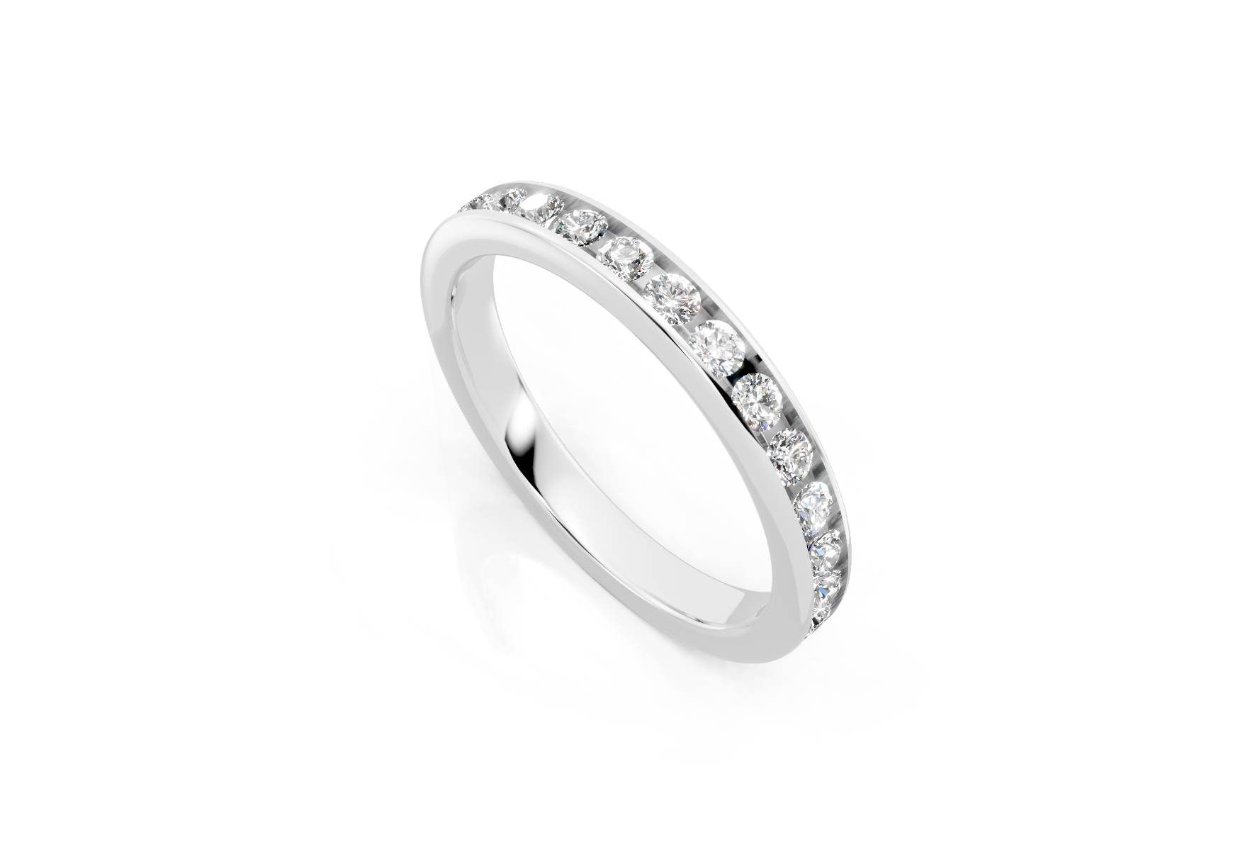 3mm full channel set diamond wedding band 1.50ct round diamonds in gold platinum and palladium