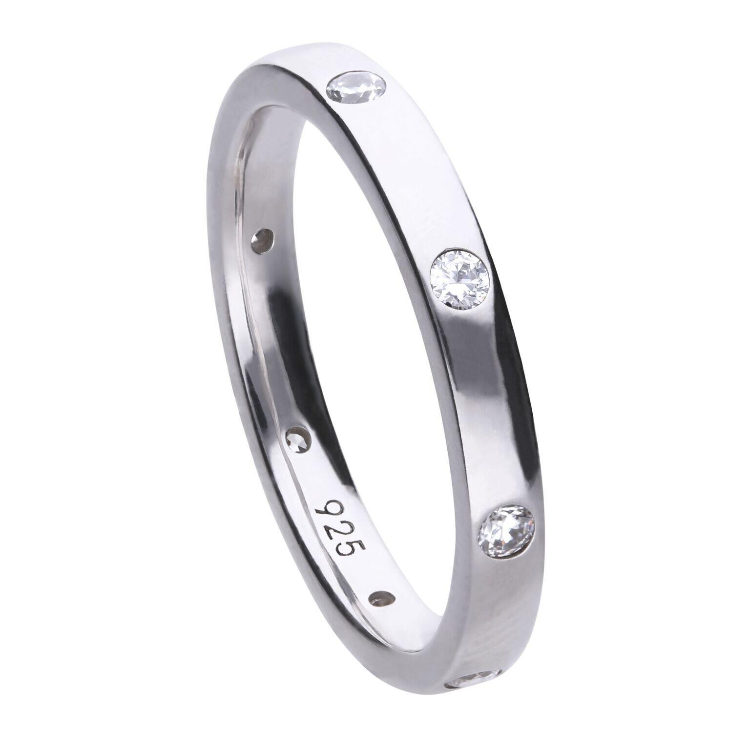 Diamonfire® 0.40ct Station Set Band Ring, featuring individually set zirconia stones, crafted in sterling silver with a triple-plated finish, presented in exclusive Diamonfire® silk packaging with a luxury gift box and bag.