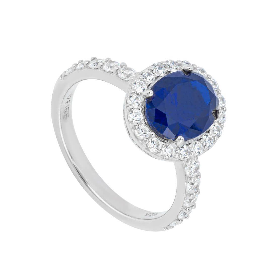 Sapphire Blue Oval Diamonfire® Ring with Clear Pave Surround, 2.57ct