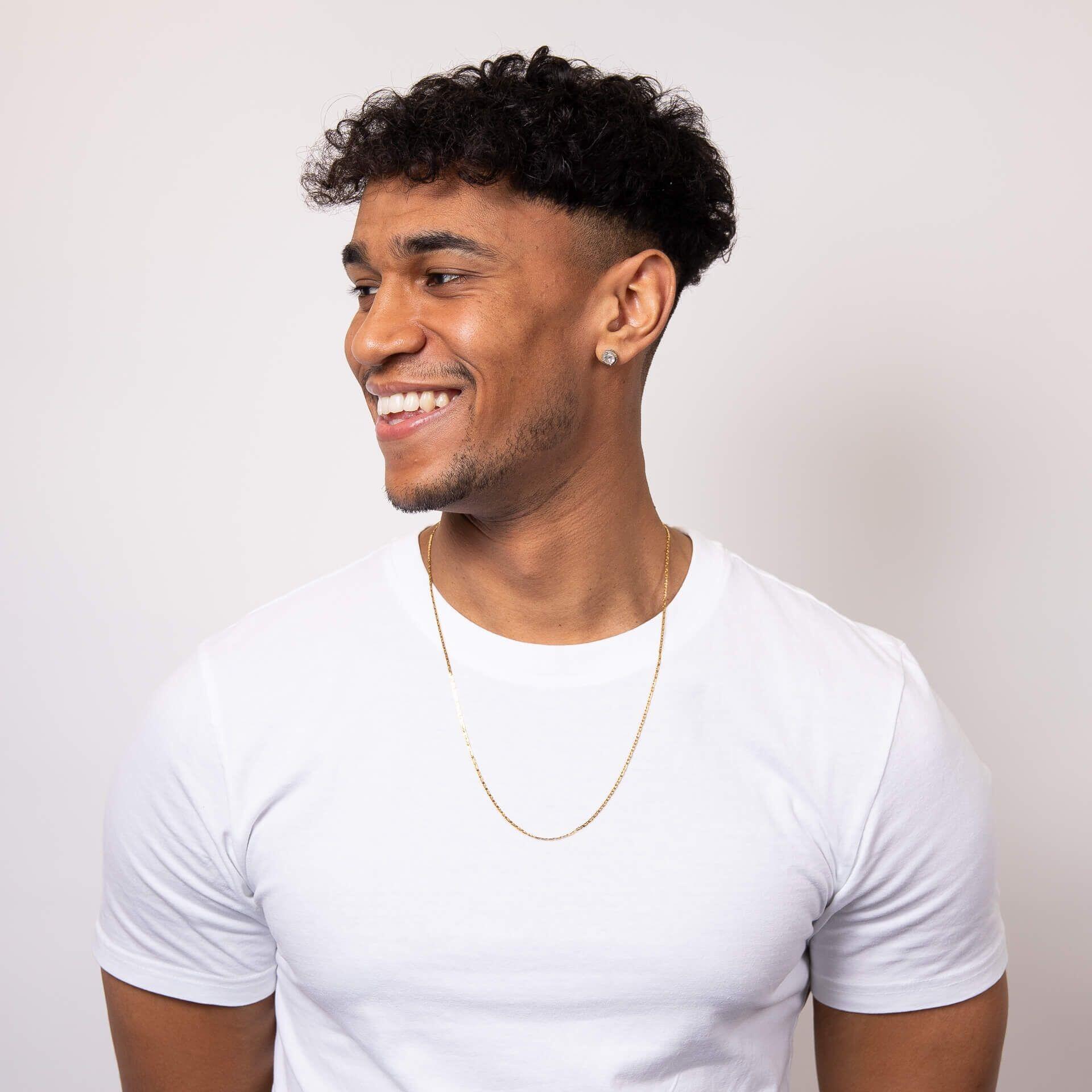 "fredbennett® 14ct Yellow Gold Plated Anchor Chain Necklace – 61cm skin-safe men’s chain with interlocking links, symbolising unity. Presented in a suede pouch from Gold and Diamonds."