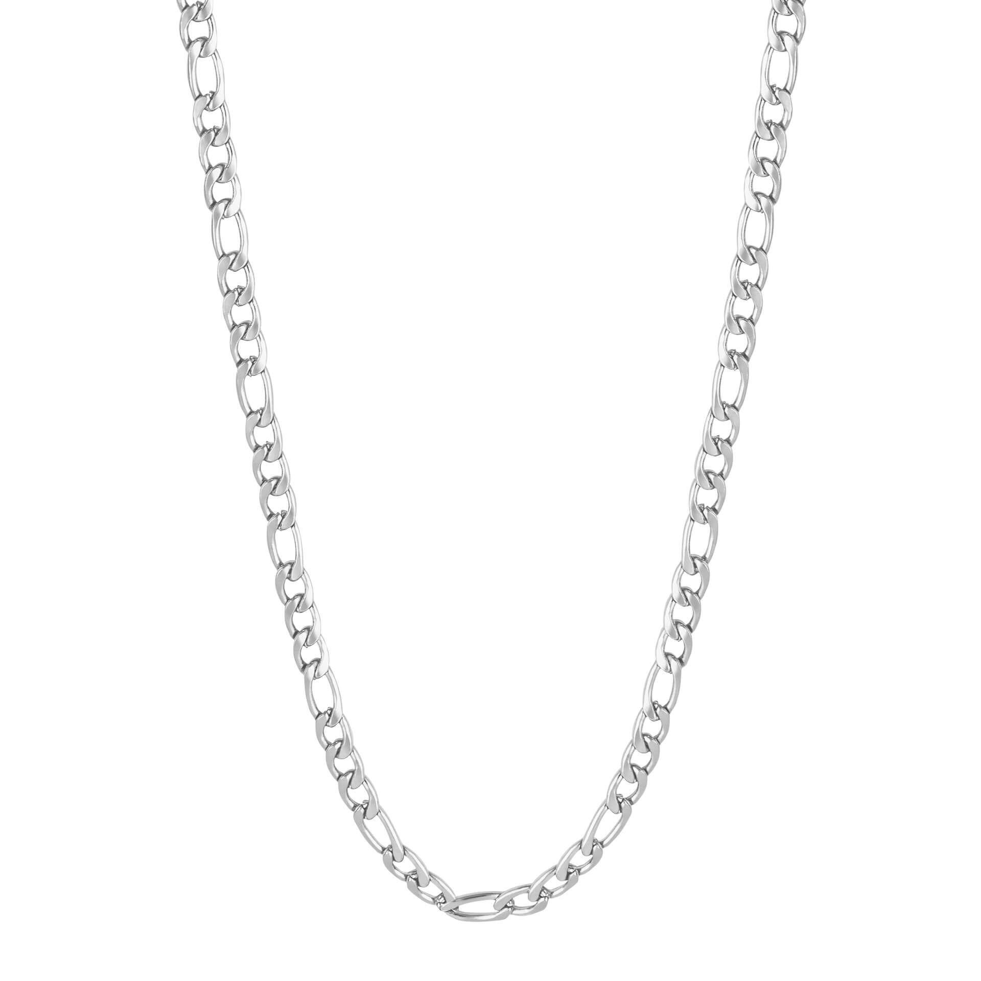 "fredbennett® Figaro Link Necklace in stainless steel or yellow gold IP – a 50cm skin-safe men’s chain with timeless link design, gift-ready in a suede pouch from Gold and Diamonds."