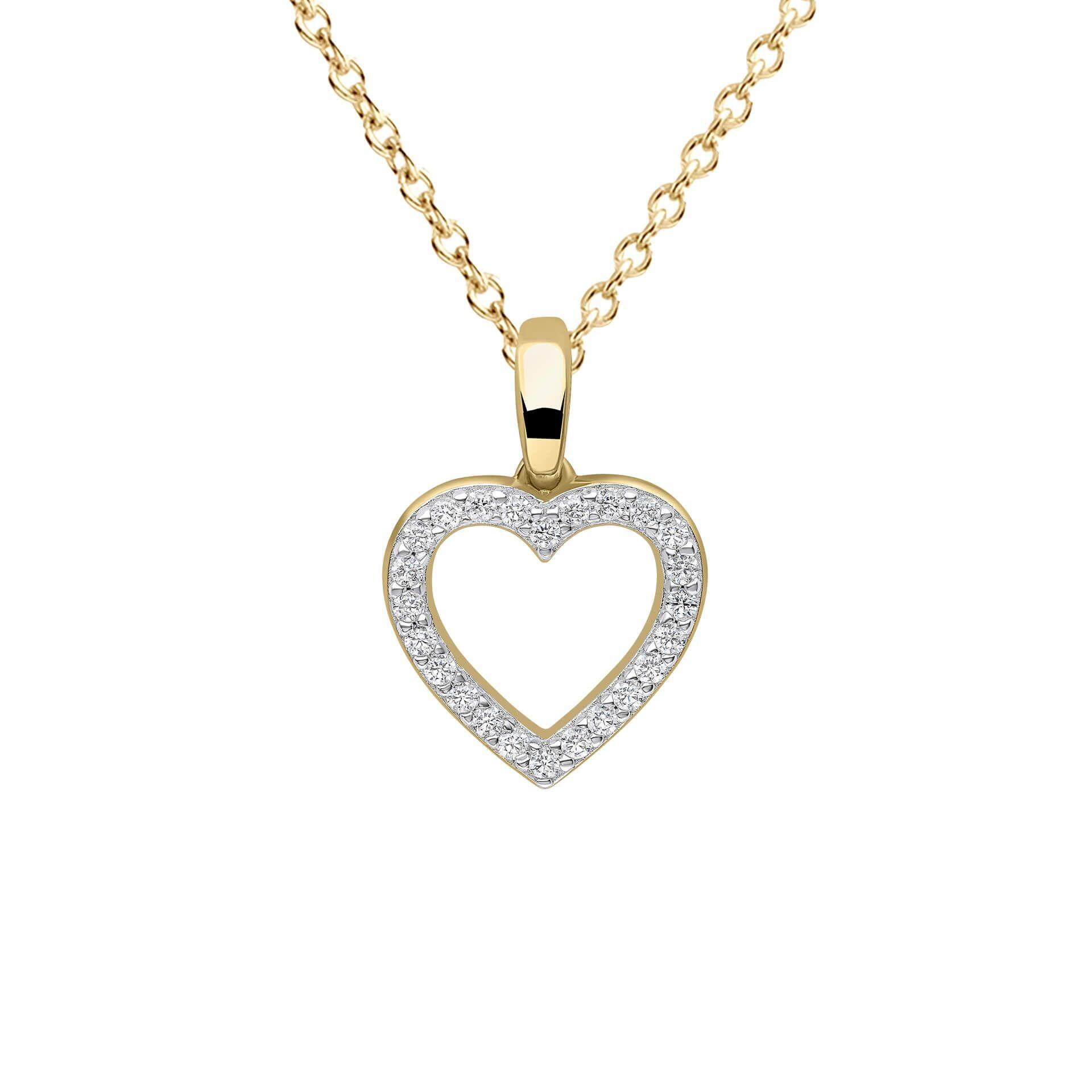 "Diamonfire® 24ct Yellow Gold Plated Pavé Set Heart Pendant with 57-facet zirconia stones, sterling silver triple plated and AnchorCert Pro certified skin safe, in luxury silk packaging."