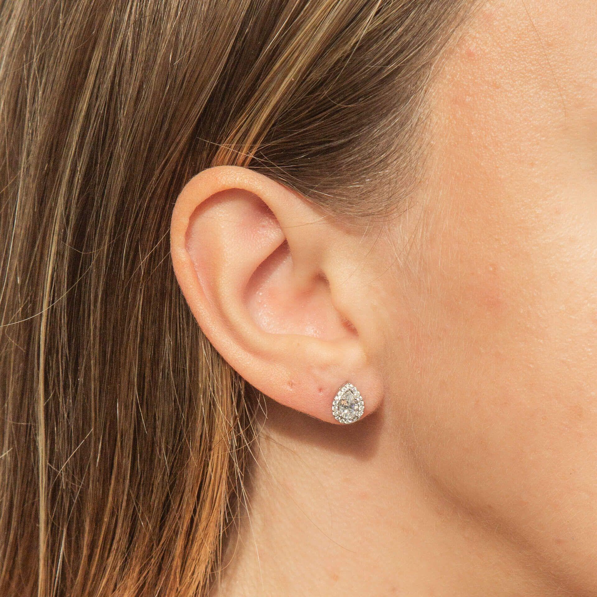 Diamonfire® Teardrop Halo Zirconia Earrings in Triple Plated Sterling Silver – Elegant Bridal and Occasion Jewellery by Gold and Diamonds