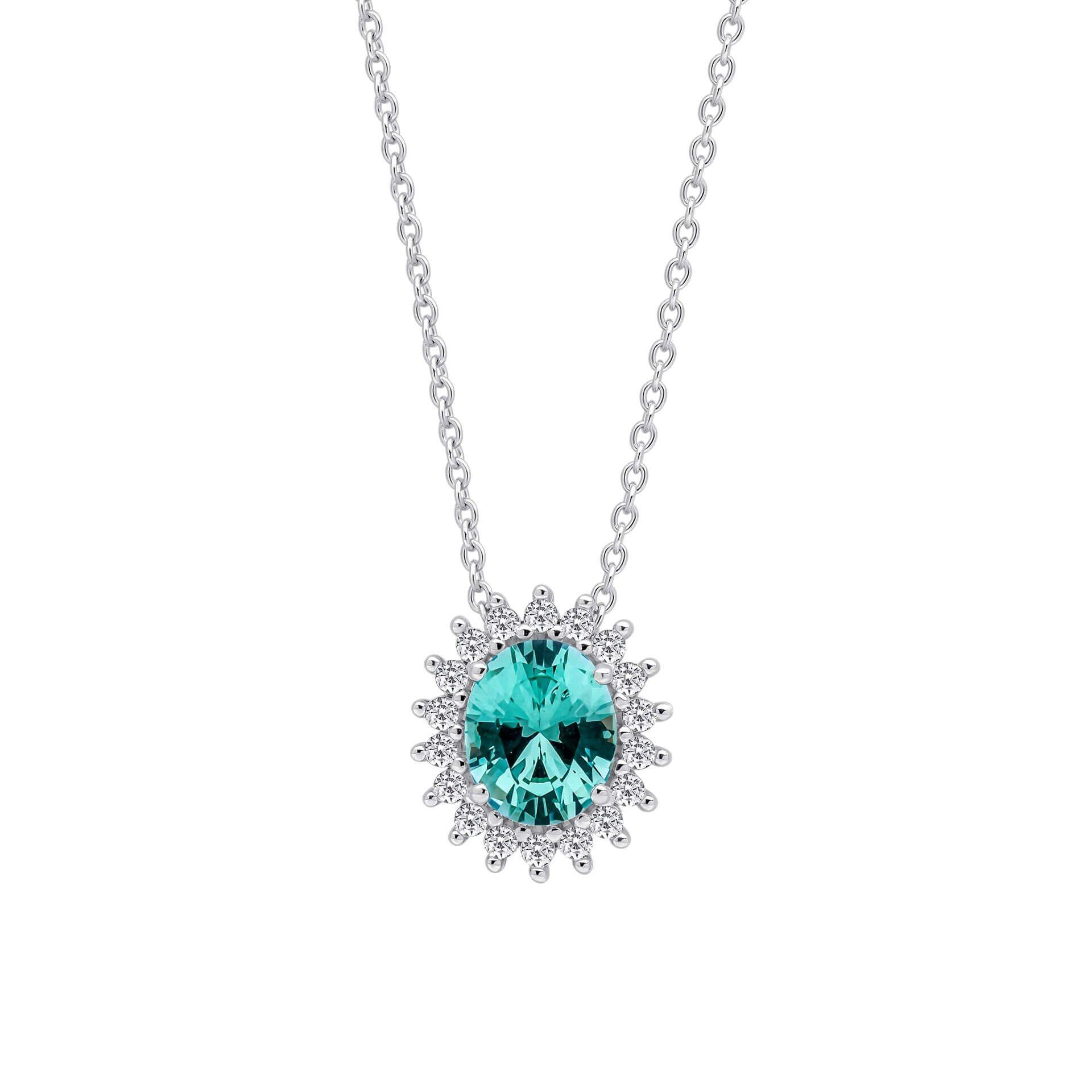 Diamonfire® Paraiba-Inspired Halo Zirconia Pendant in Triple Plated Sterling Silver with 57-Facet Stones – Luxury Jewellery by Gold and Diamonds