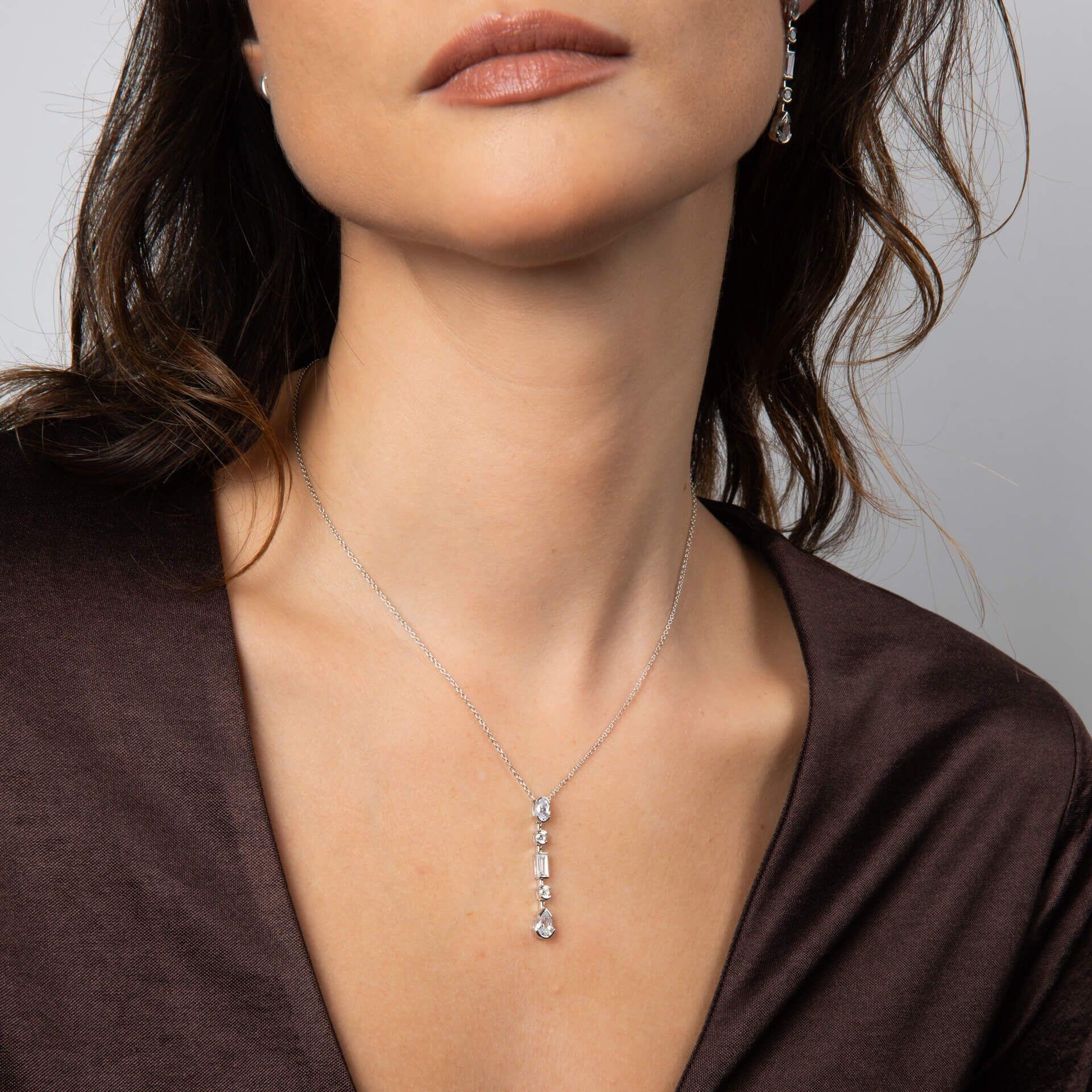 Diamonfire® Linear Zirconia Pendant in Triple Plated Sterling Silver, Adjustable 42–48cm – Modern Evening Jewellery by Gold and Diamonds