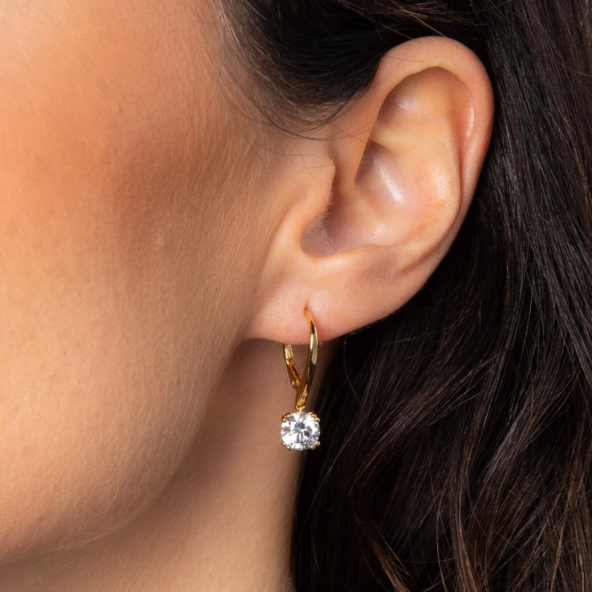 Diamonfire® 0.50ct Solitaire French Hook Zirconia Earrings in Yellow Gold Triple Plated Sterling Silver with Double Claw Setting – Luxury Jewellery by Gold and Diamonds