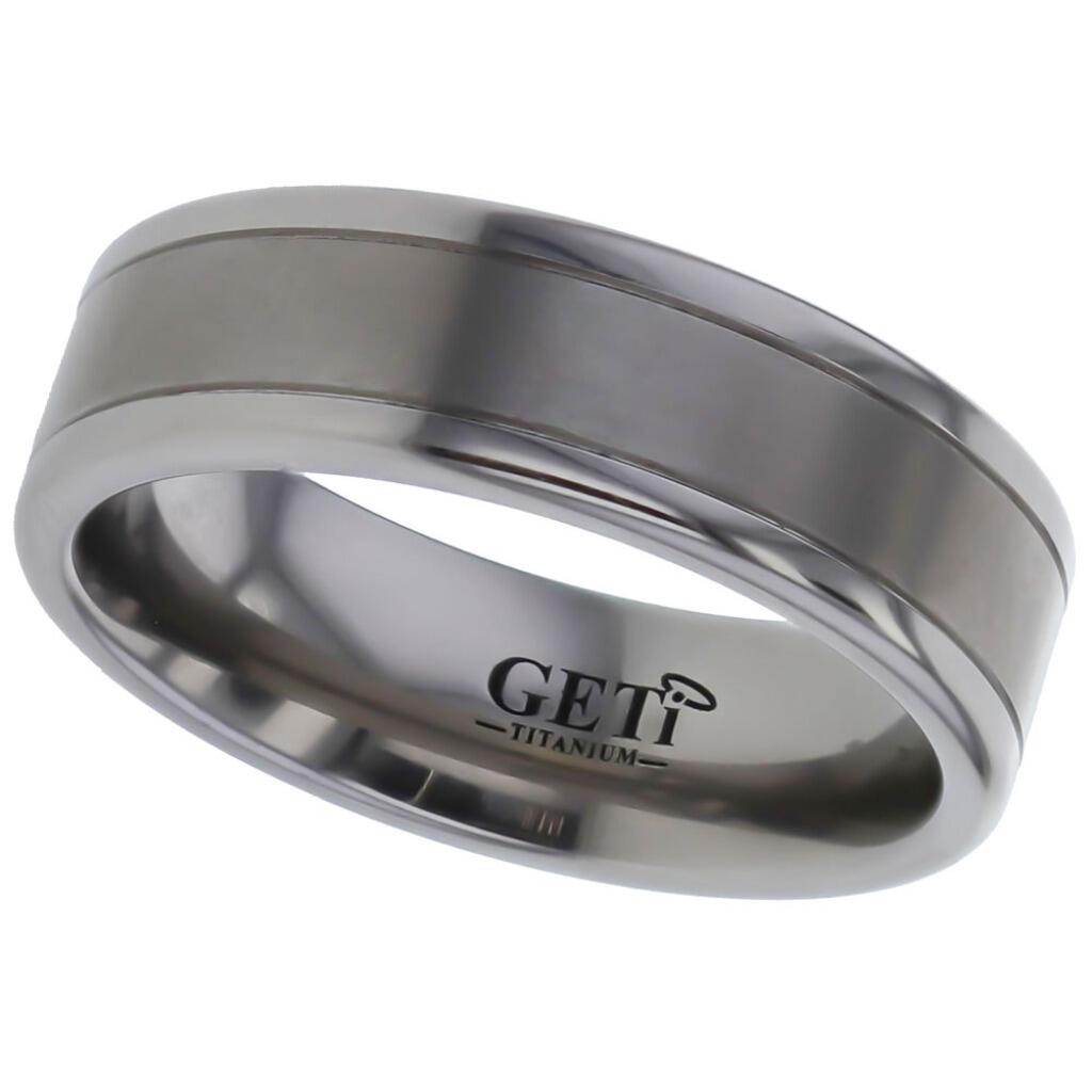 Flat court Geti titanium wedding band with satin centre, polished edges and twin fine grooves by Gold and Diamonds