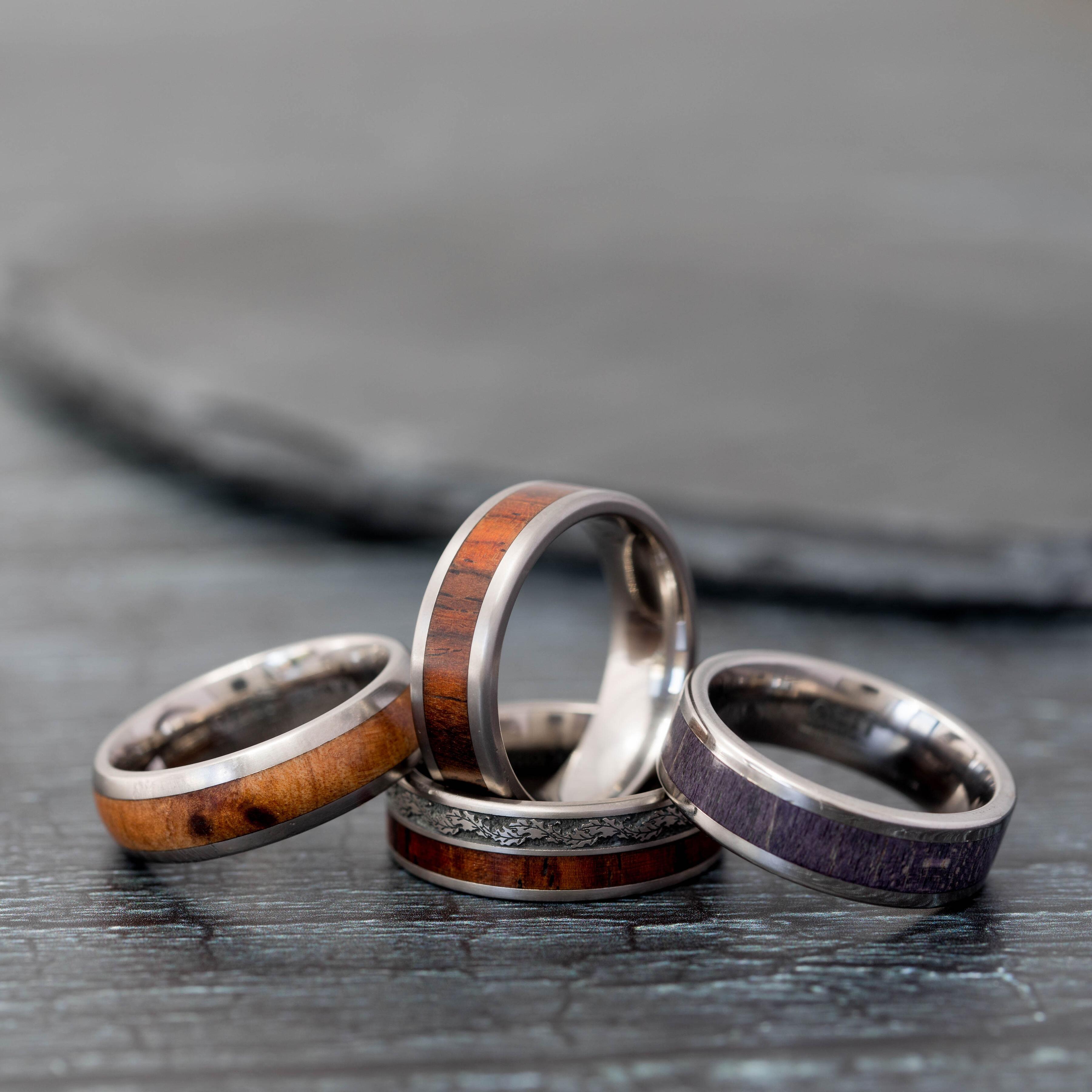 Titanium wedding bands featuring modern designs and durable finishes, perfect for contemporary weddings