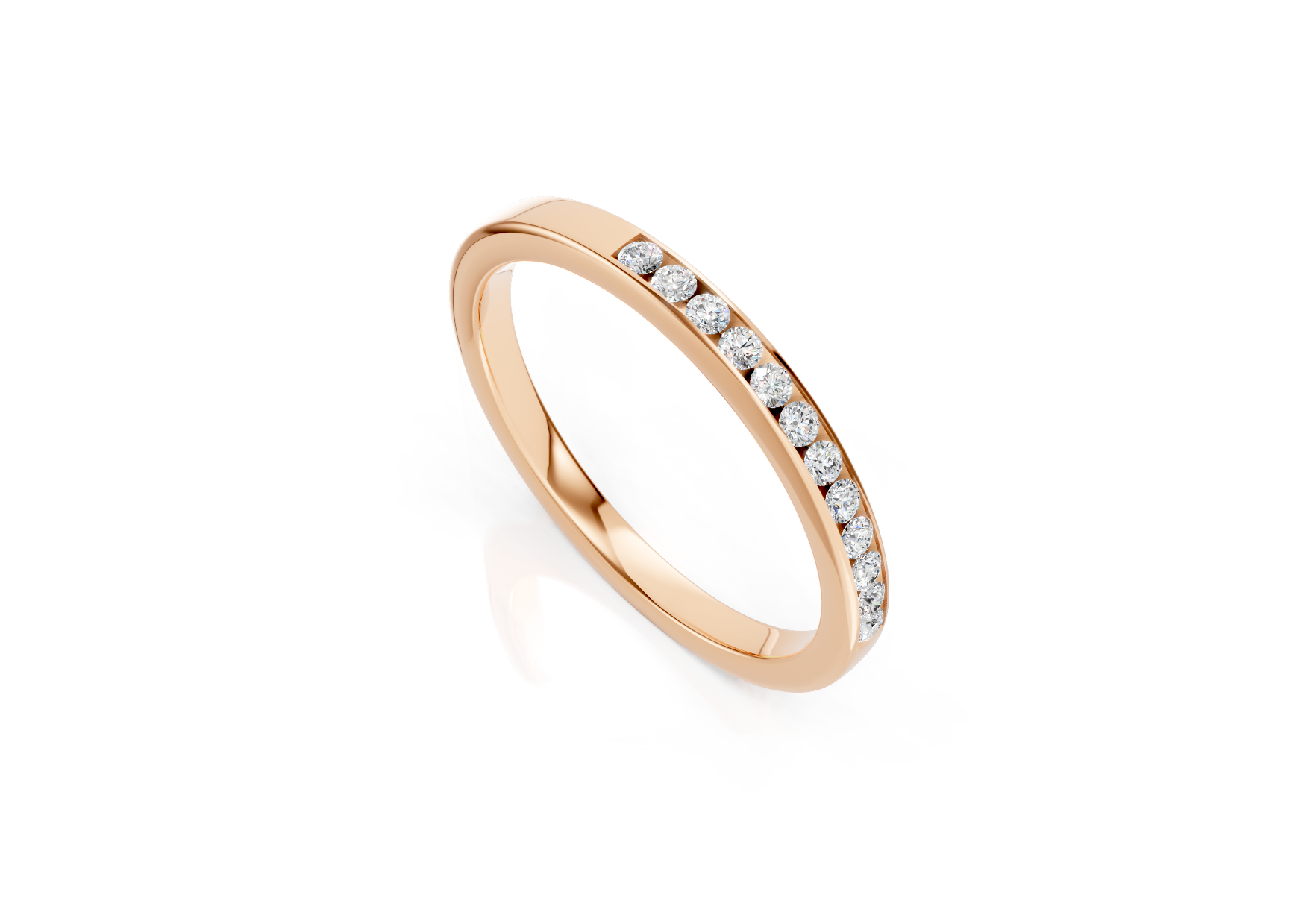 2.2mm channel set diamond wedding band 0.12ct round diamonds in gold platinum and palladium
