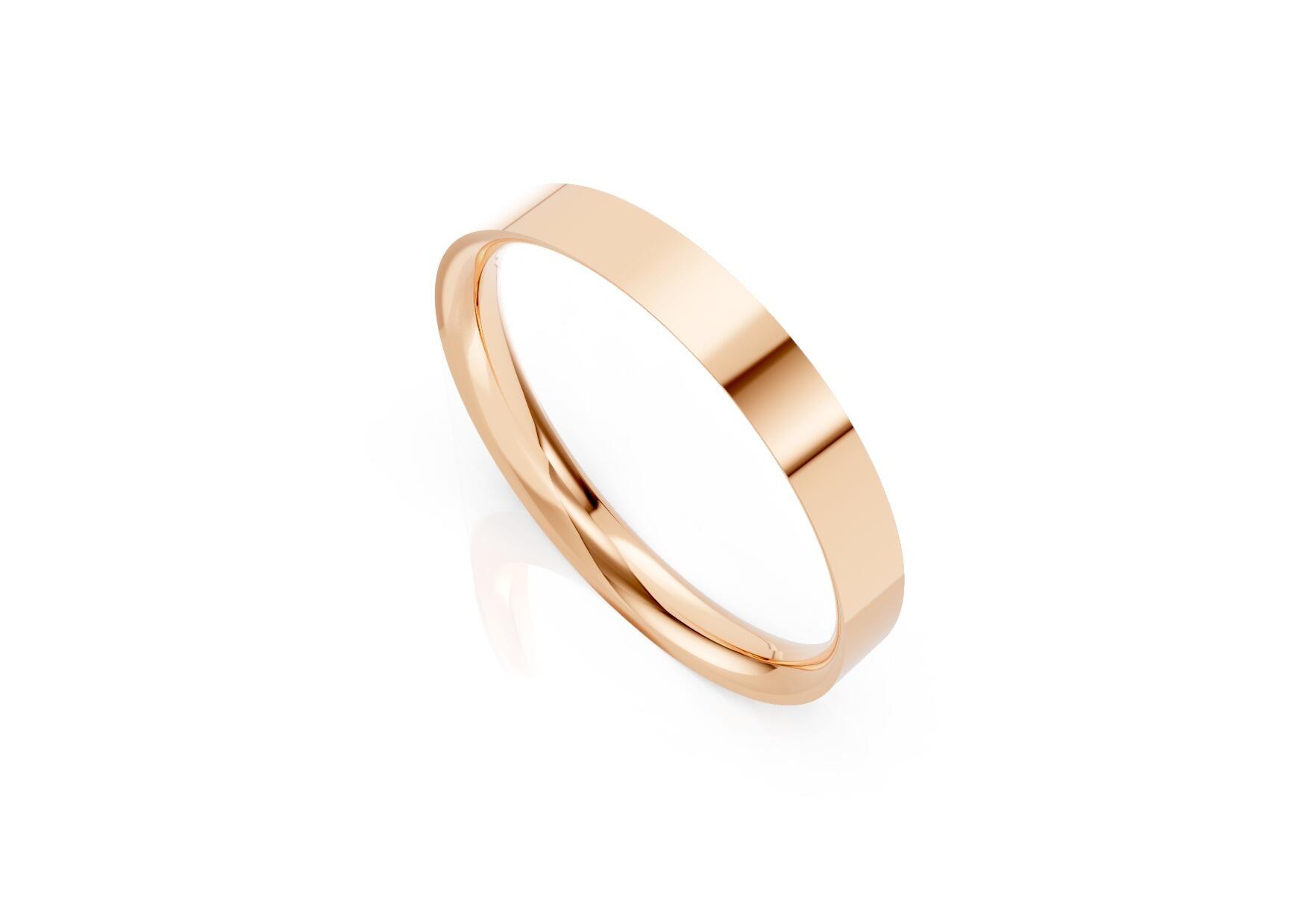Ladies 3mm light flat court comfort fit wedding ring 1.3mm depth in yellow gold white gold rose gold platinum palladium and argentium silver