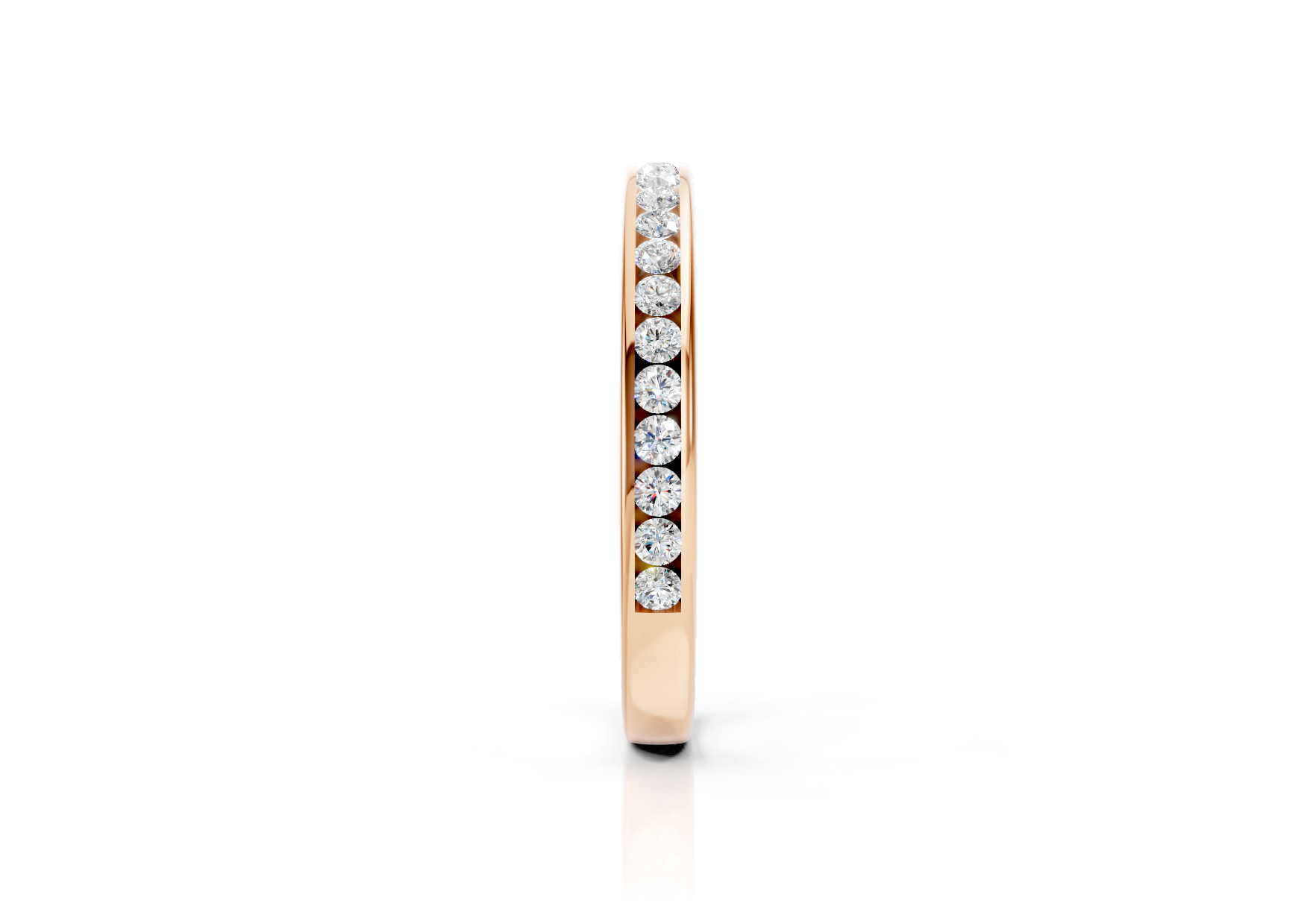 2.4mm channel set diamond wedding band 0.25ct round diamonds 50 percent set in gold platinum and palladium