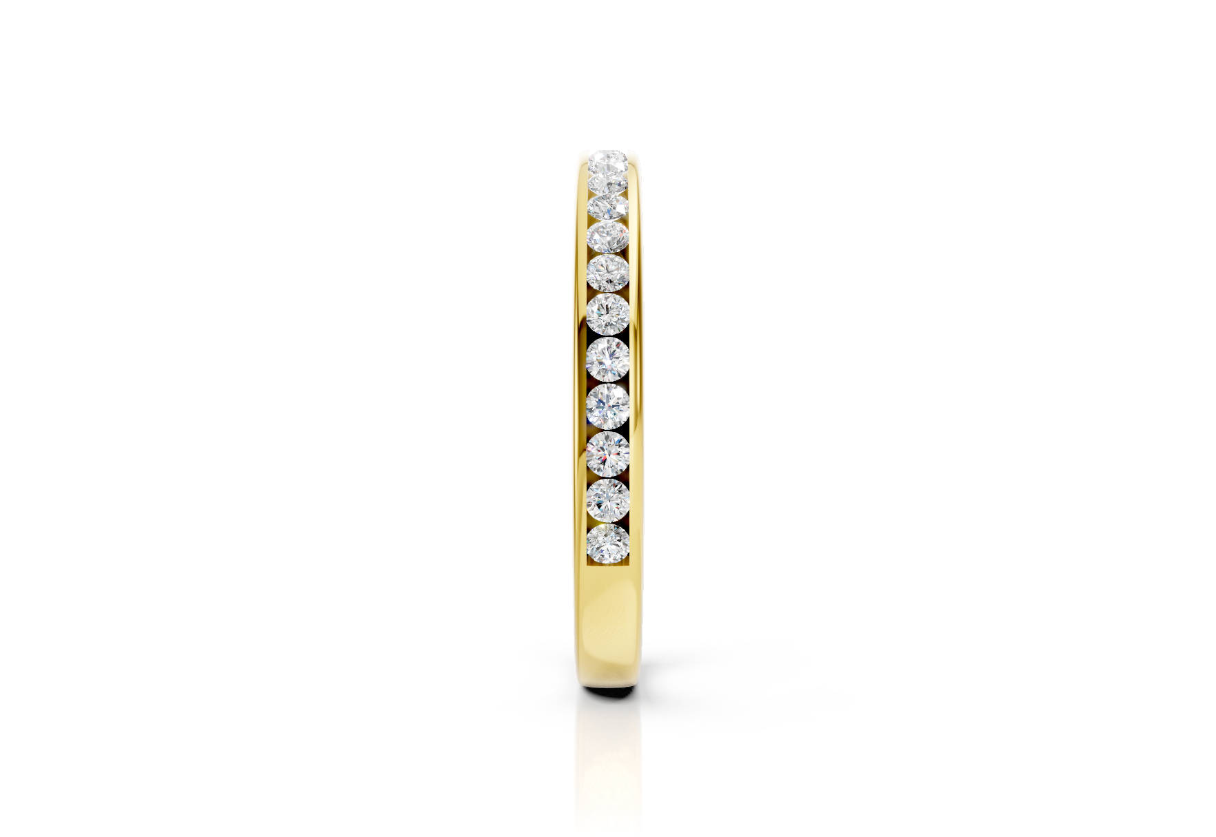2.4mm channel set diamond wedding band 0.25ct round diamonds 50 percent set in gold platinum and palladium