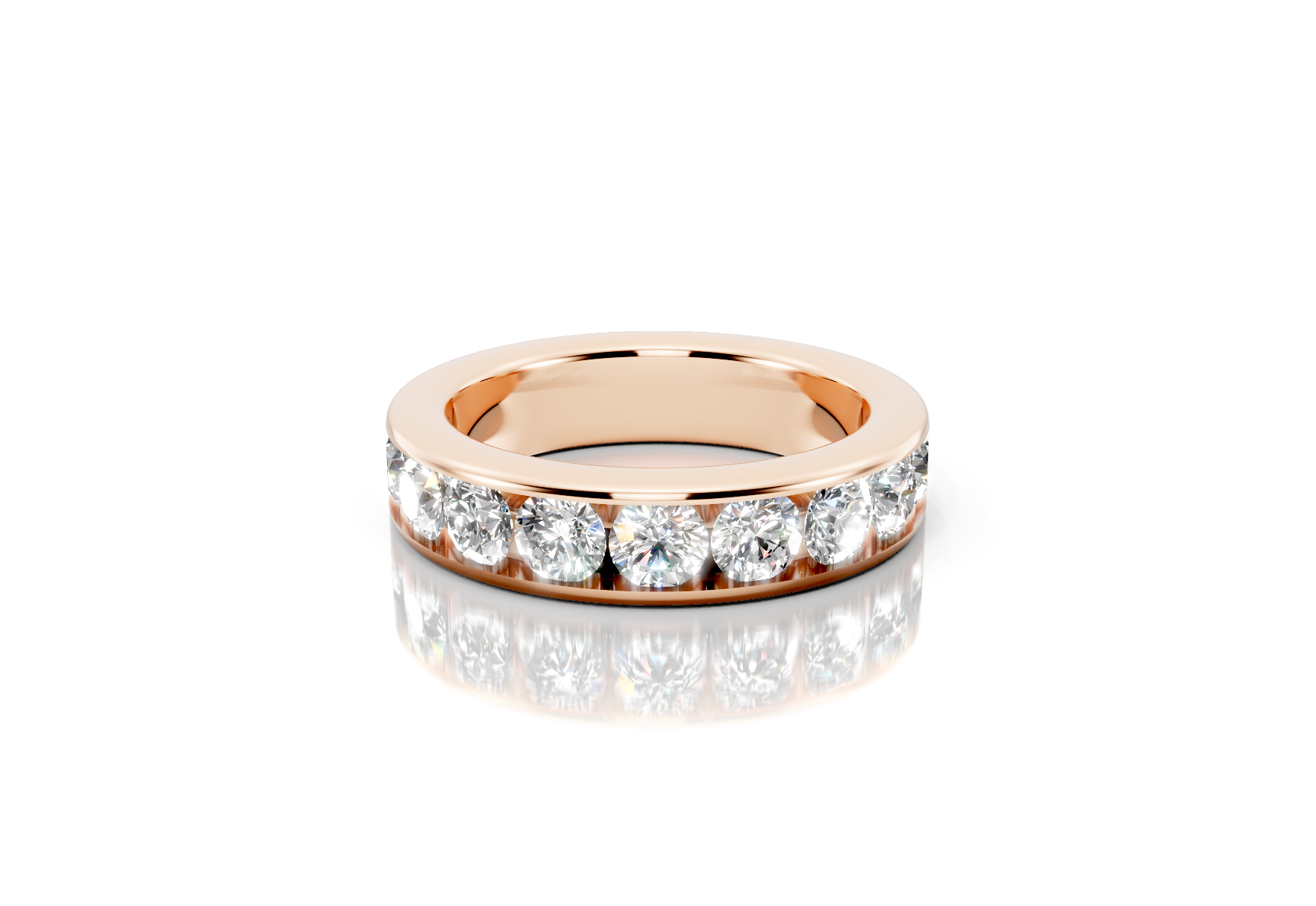 5mm channel set diamond wedding band 2ct round diamonds 50 percent set in gold platinum and palladium