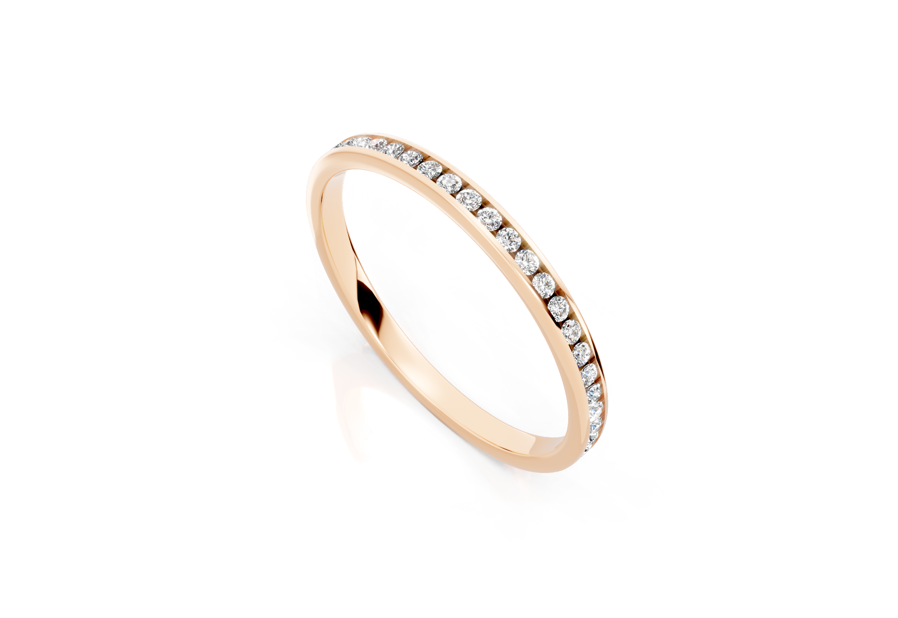 2mm full channel set diamond wedding ring with 0.30ct round diamonds for maximum sparkle. Available in gold, platinum and palladium. Natural G/VS or lab D/VVS1 diamonds. Free home consultations.