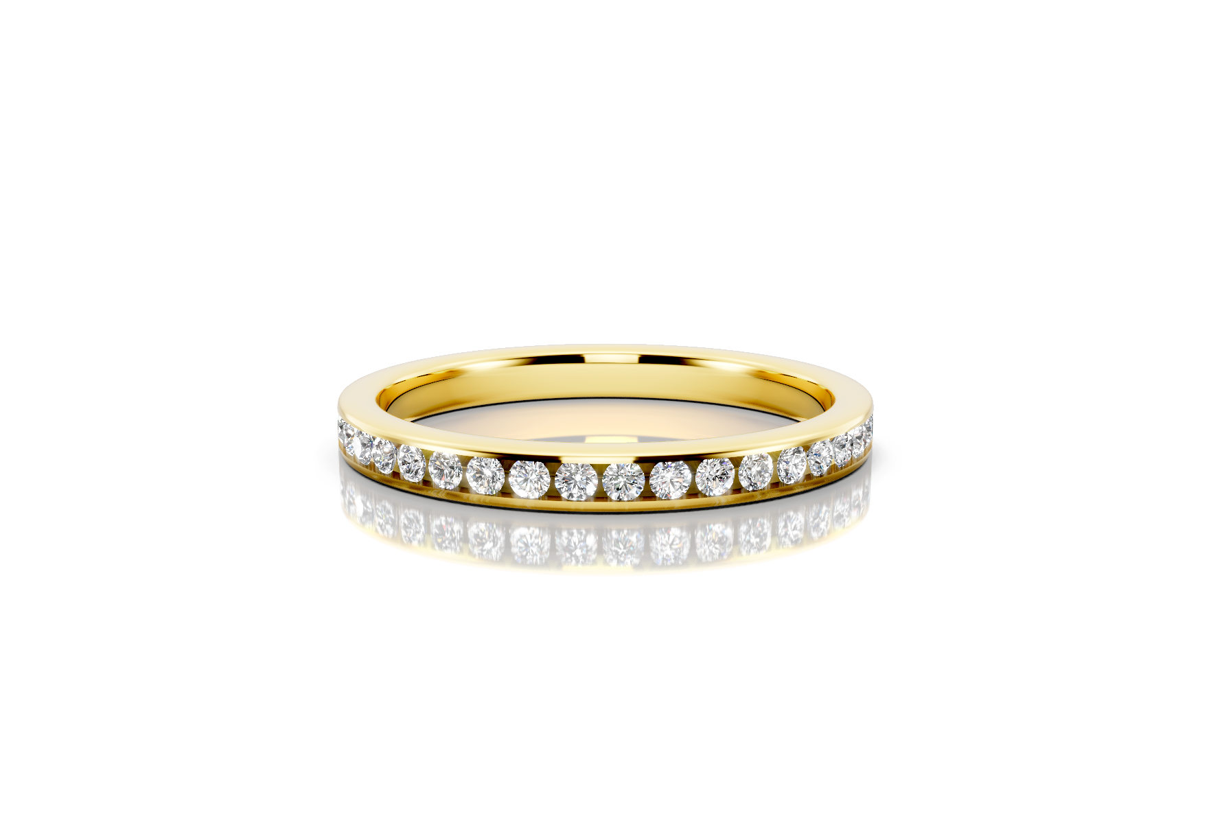 2.4mm full channel set diamond wedding band 0.50ct round diamonds in gold platinum and palladium