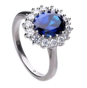 Diamonfire™ 3.49ct Sapphire Blue Oval Pave Zirconia Ring in Sterling Silver with Triple Plating, Certified Skin Safe, Featuring a Brilliant Sapphire-Coloured Centre Stone