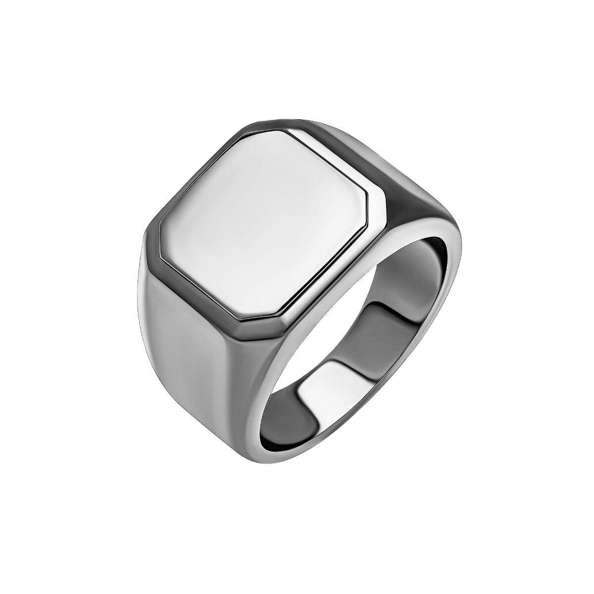 "Heavy recycled sterling silver square signet ring with durable gunmetal finish, engravable, and AnchorCert Pro certified skin safe by fredbennett®."