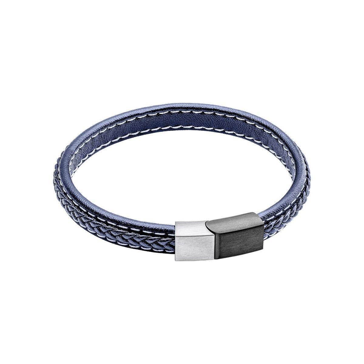 "fredbennett® Blue Plaited Leather Bracelet – A stylish men’s bracelet crafted from genuine blue plaited leather, featuring a gunmetal stainless steel clasp. Perfect for everyday wear and stacking. AnchorCert® certified and presented in luxury suede packaging from Gold and Diamonds."