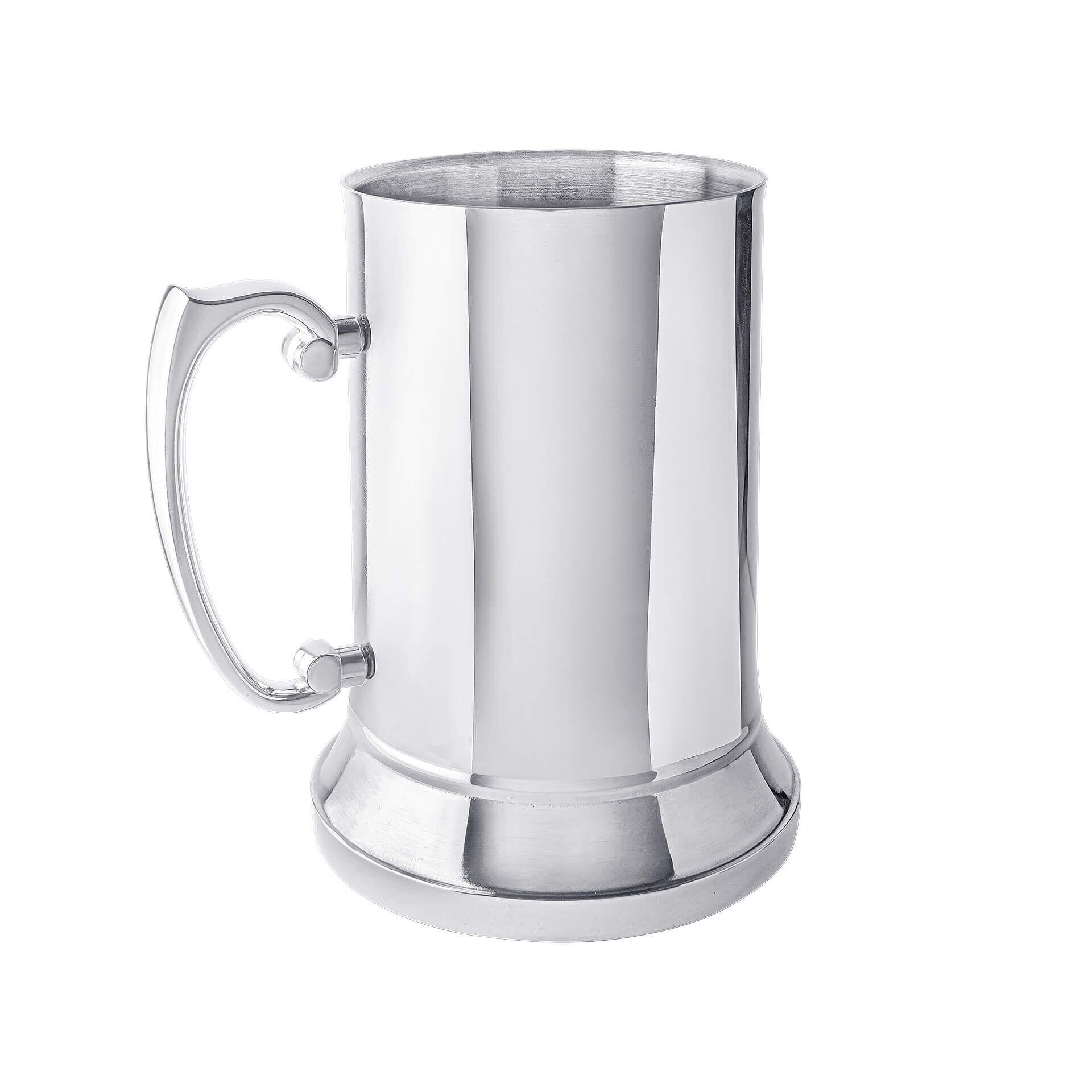 "fredbennett® Personalised Stainless Steel Tankard with zinc alloy handle – a timeless engraved gift for groomsmen, the groom, or any special celebration. Includes free custom engraving, available at Gold and Diamonds."