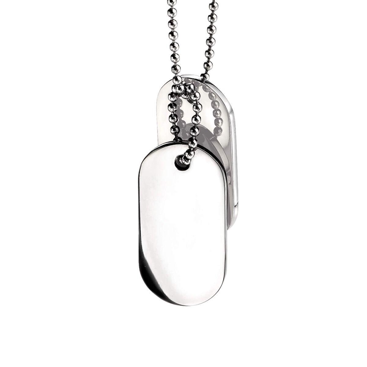 "fredbennett® Double Oval Engravable Dog Tag Necklace – polished stainless steel with dual-sided engraving, perfect for text, images or handwriting. 56cm chain, presented in a suede pouch from Gold and Diamonds."