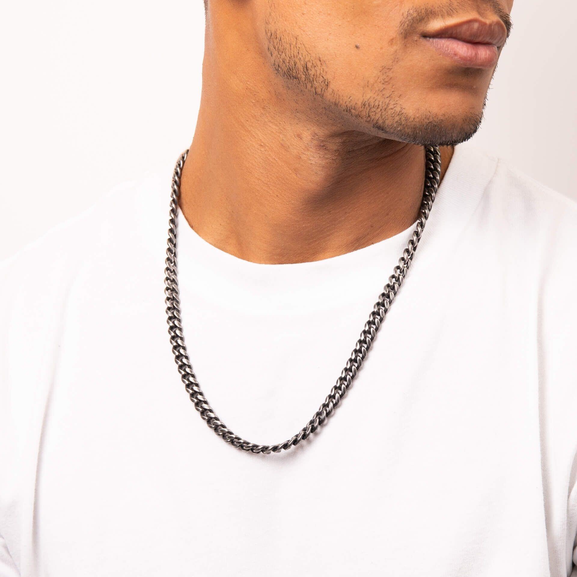 "fredbennett® Antique Plated Stainless Steel Curb Chain Necklace – rugged and refined men’s chain with vintage finish. Not engravable. Presented in a suede pouch from Gold and Diamonds."