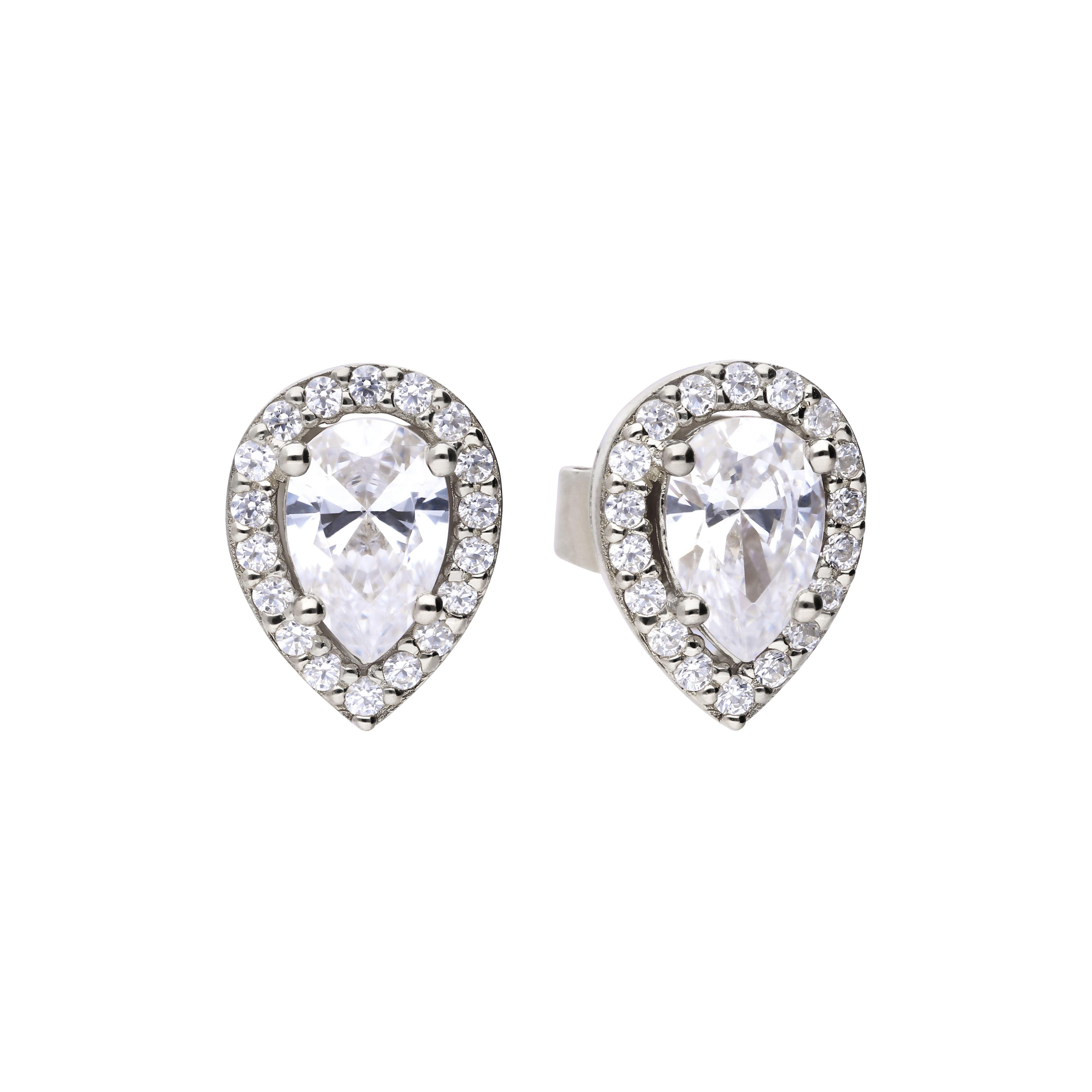 Diamonfire® Teardrop Halo Zirconia Earrings in Triple Plated Sterling Silver – Elegant Bridal and Occasion Jewellery by Gold and Diamonds