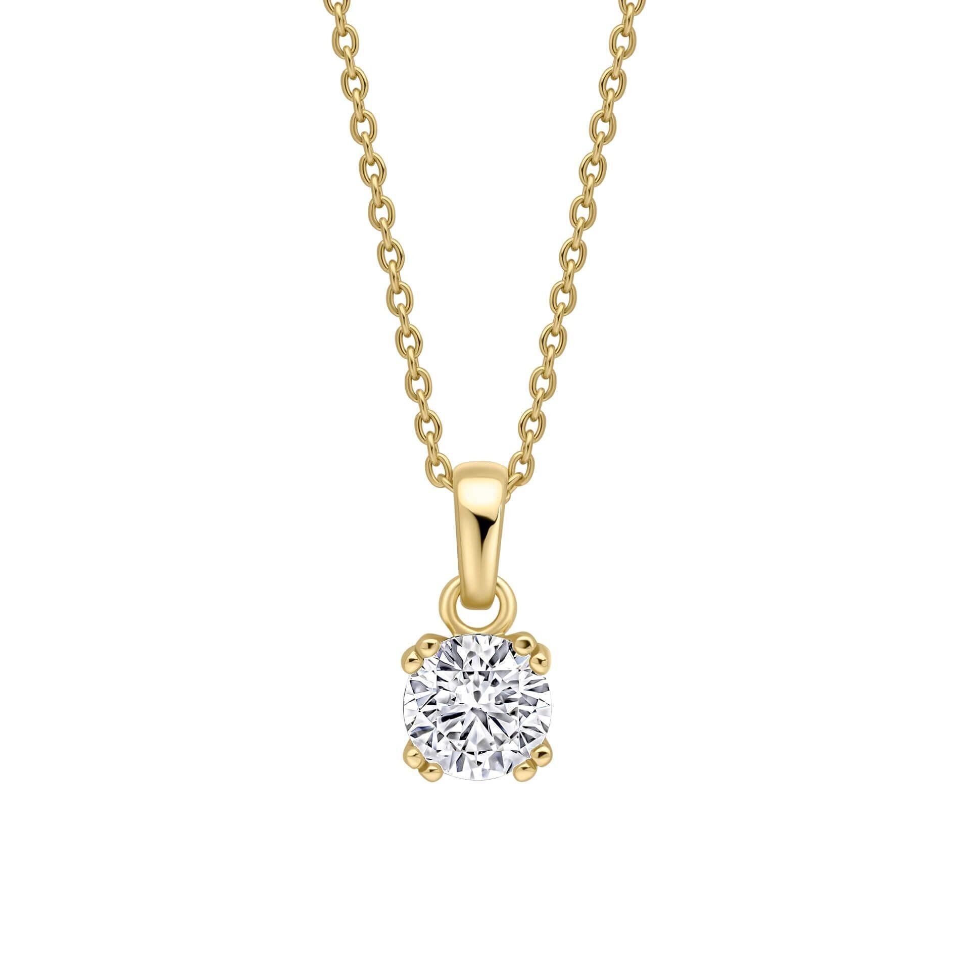 Diamonfire® 1ct Solitaire Round-Cut Zirconia Pendant in Yellow Gold Triple Plated Sterling Silver with Double Claw Setting – Luxury Jewellery by Gold and Diamonds