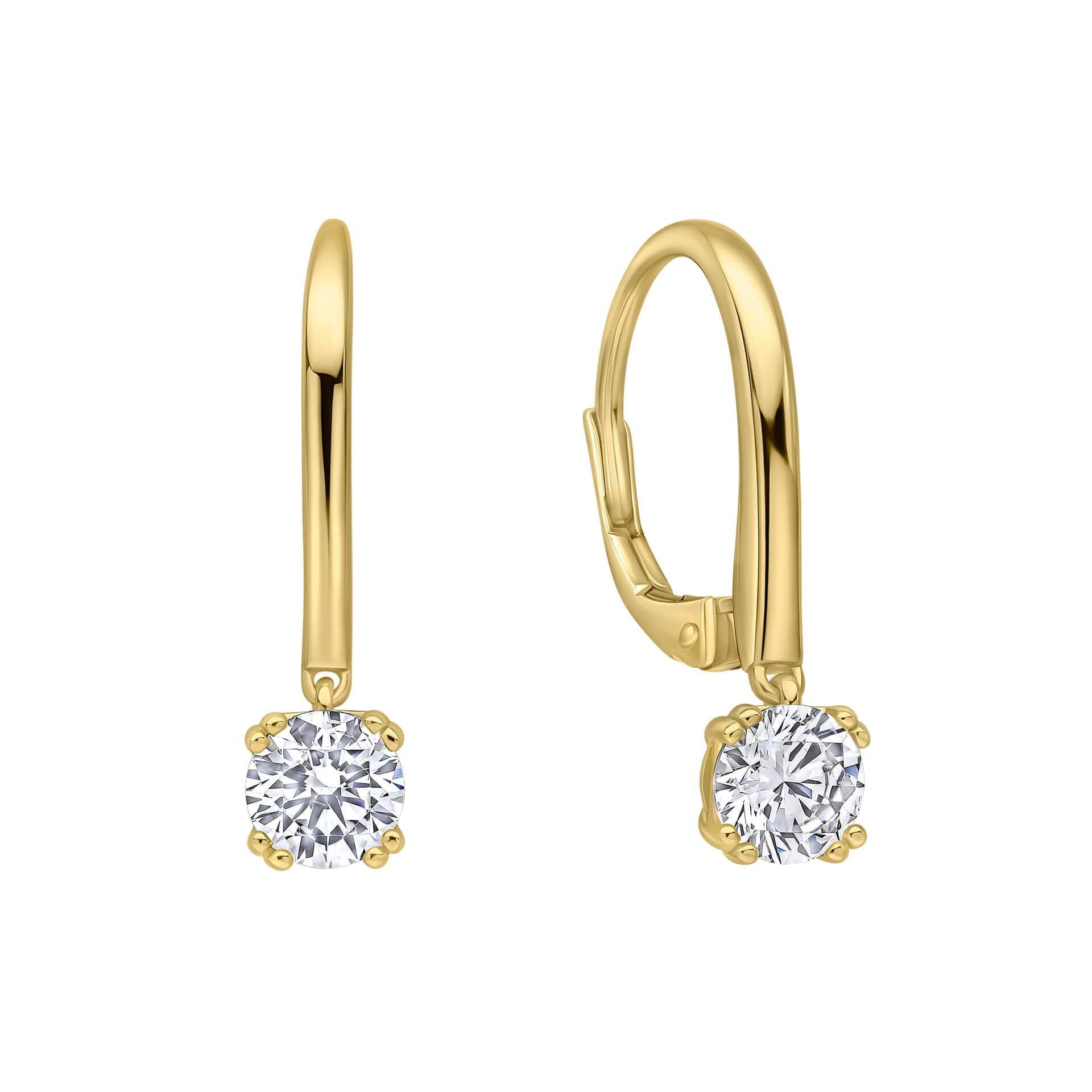 Diamonfire® 0.50ct Solitaire French Hook Zirconia Earrings in Yellow Gold Triple Plated Sterling Silver with Double Claw Setting – Luxury Jewellery by Gold and Diamonds
