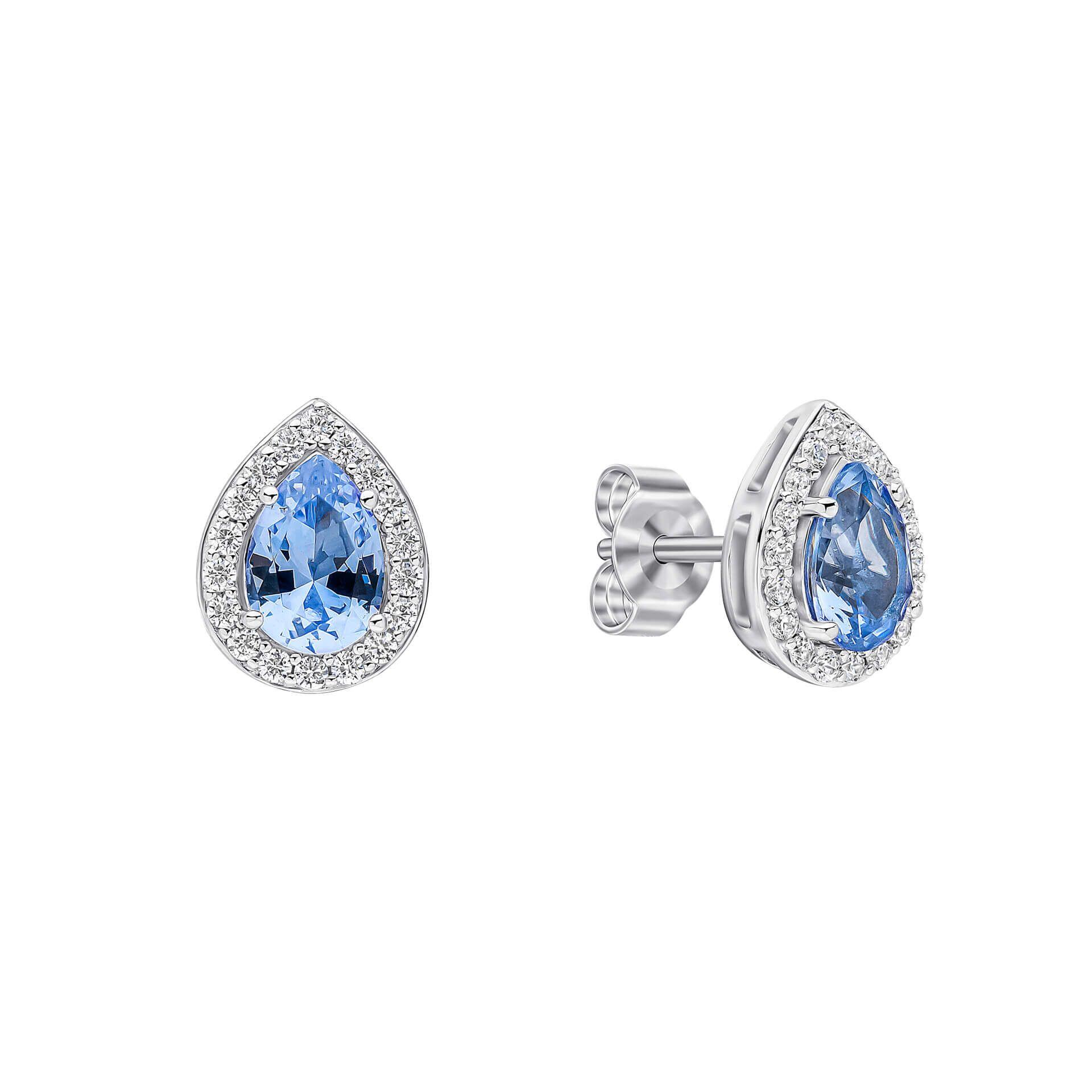 Diamonfire® Aqua Blue Halo Teardrop Zirconia Stud Earrings in Triple Plated Sterling Silver – Elegant Jewellery by Gold and Diamonds