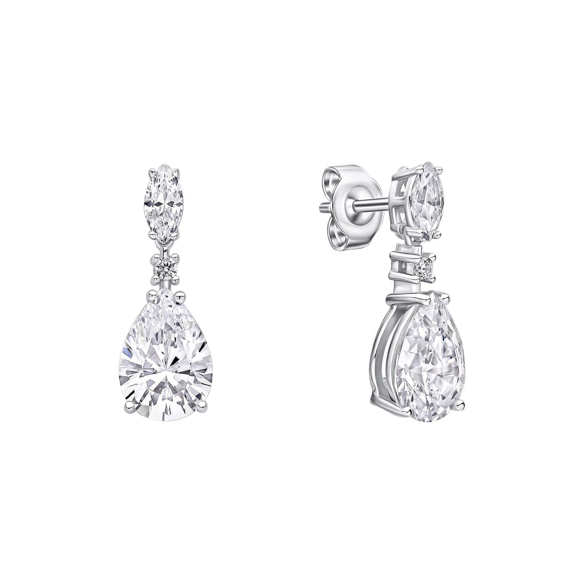 Diamonfire® Clear Marquise & Teardrop Zirconia Drop Earrings in Triple Plated Sterling Silver – Statement Jewellery by Gold and Diamonds
