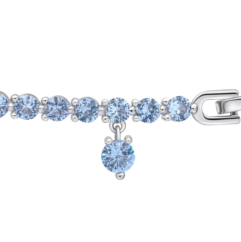 Diamonfire® Aquamarine Blue Round Tennis Bracelet with Zirconia Charm in Triple Plated Sterling Silver, 17–19cm Adjustable – Elegant Jewellery by Gold and Diamonds