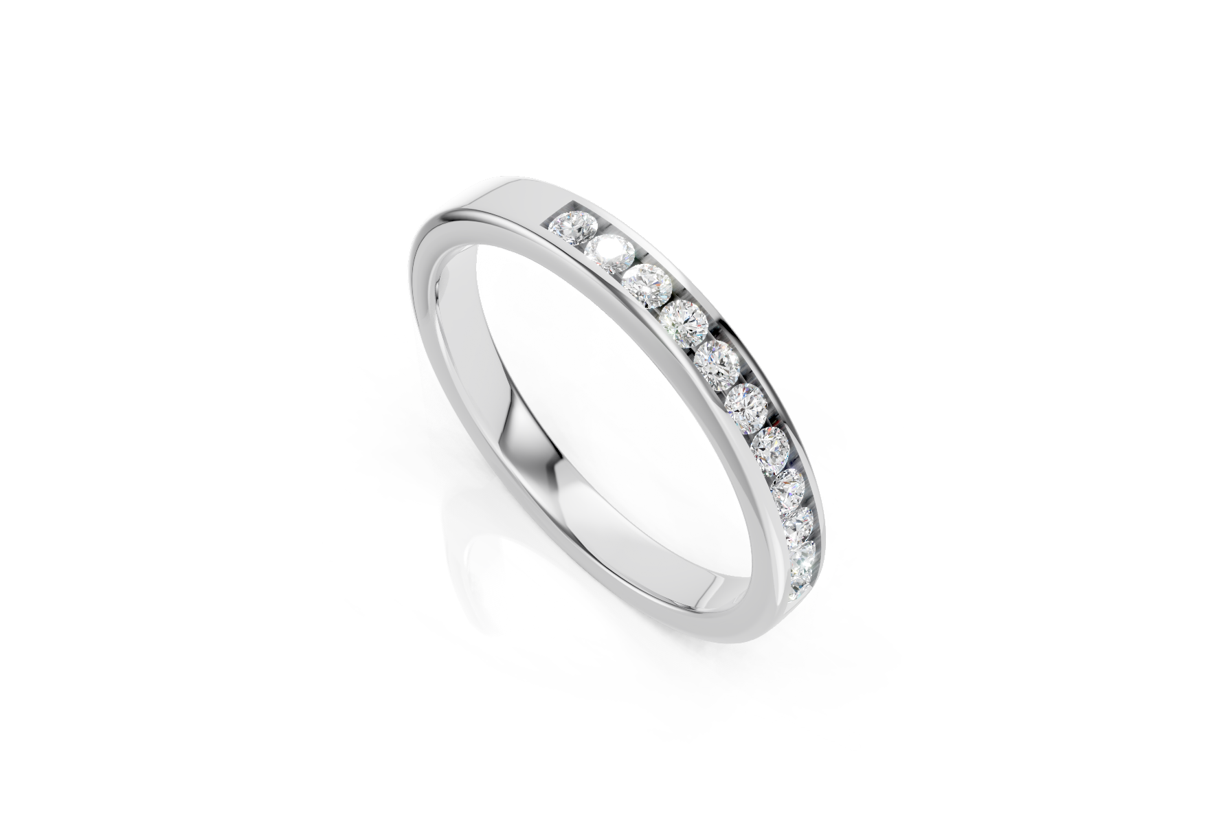 2.7mm channel set diamond wedding band 0.20ct round diamonds in gold platinum and palladium