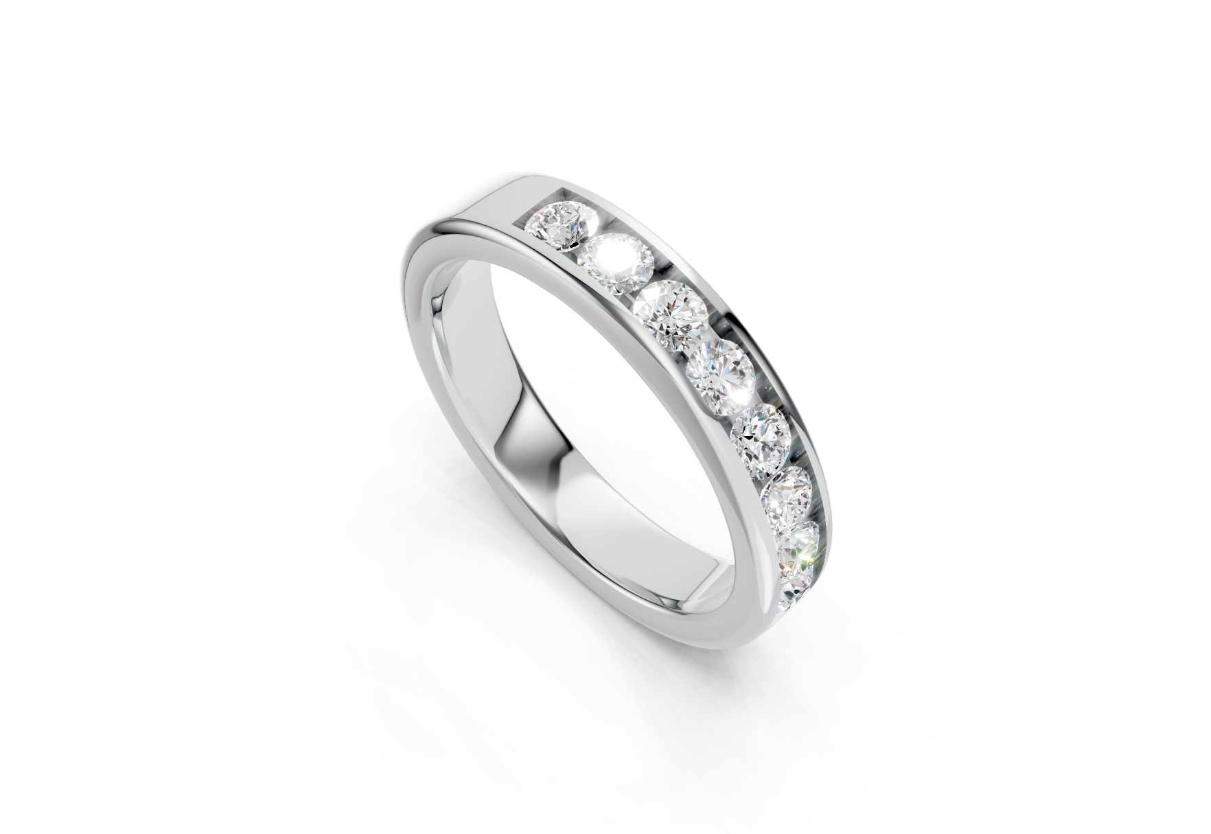 4mm channel set diamond wedding band 0.60ct round diamonds in gold platinum and palladium