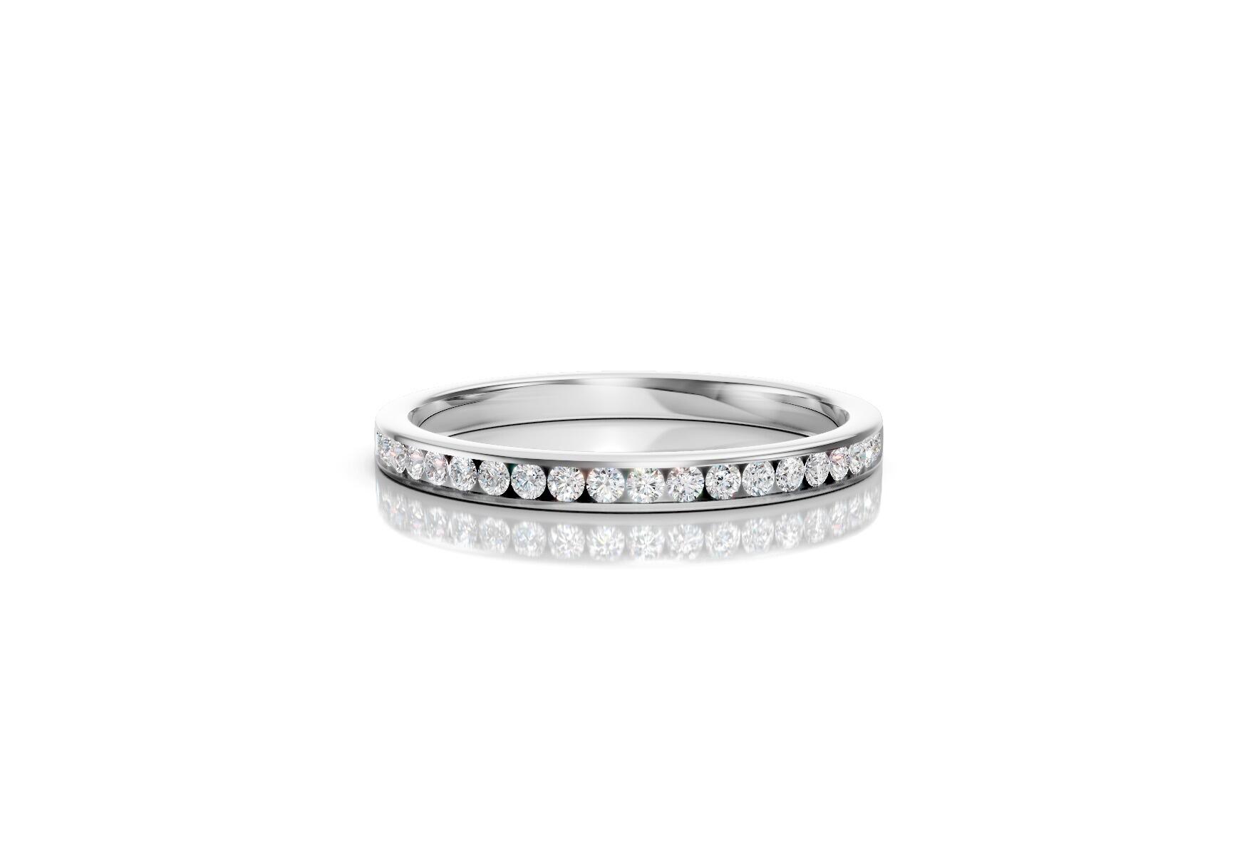 2mm channel set diamond wedding band 0.15ct round diamonds 50 percent set in gold platinum and palladium