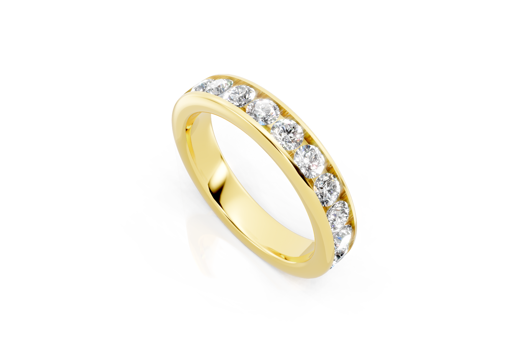 4mm channel set diamond wedding band 1ct round diamonds 50 percent set in gold platinum and palladium