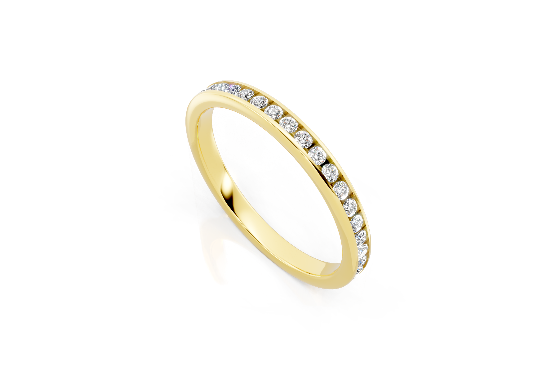 2.4mm full channel set diamond wedding band 0.50ct round diamonds in gold platinum and palladium