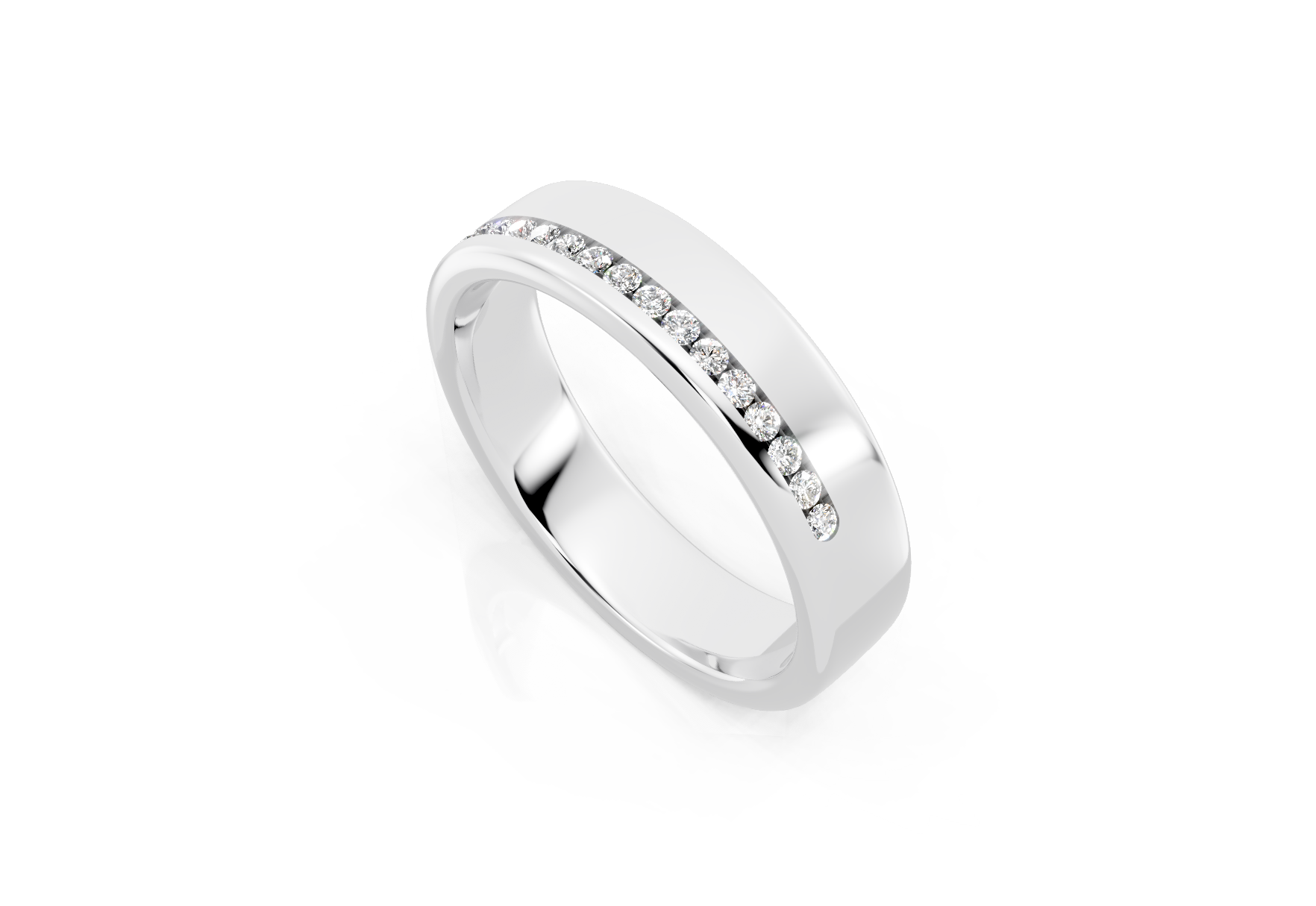 5mm offset channel diamond wedding band 0.12ct round diamonds 30 percent set in gold platinum and palladium