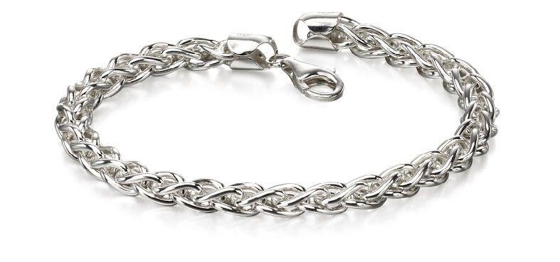 "21cm Heavyweight Spiga Link Chain Bracelet in polished sterling silver by fredbennett®, AnchorCert Pro certified skin safe, presented in a branded premium suede pouch in a branded gift box."