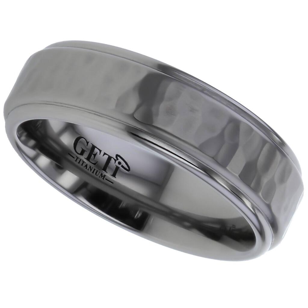 Geti hammered titanium wedding band with matt centre and polished edges by Gold and Diamonds