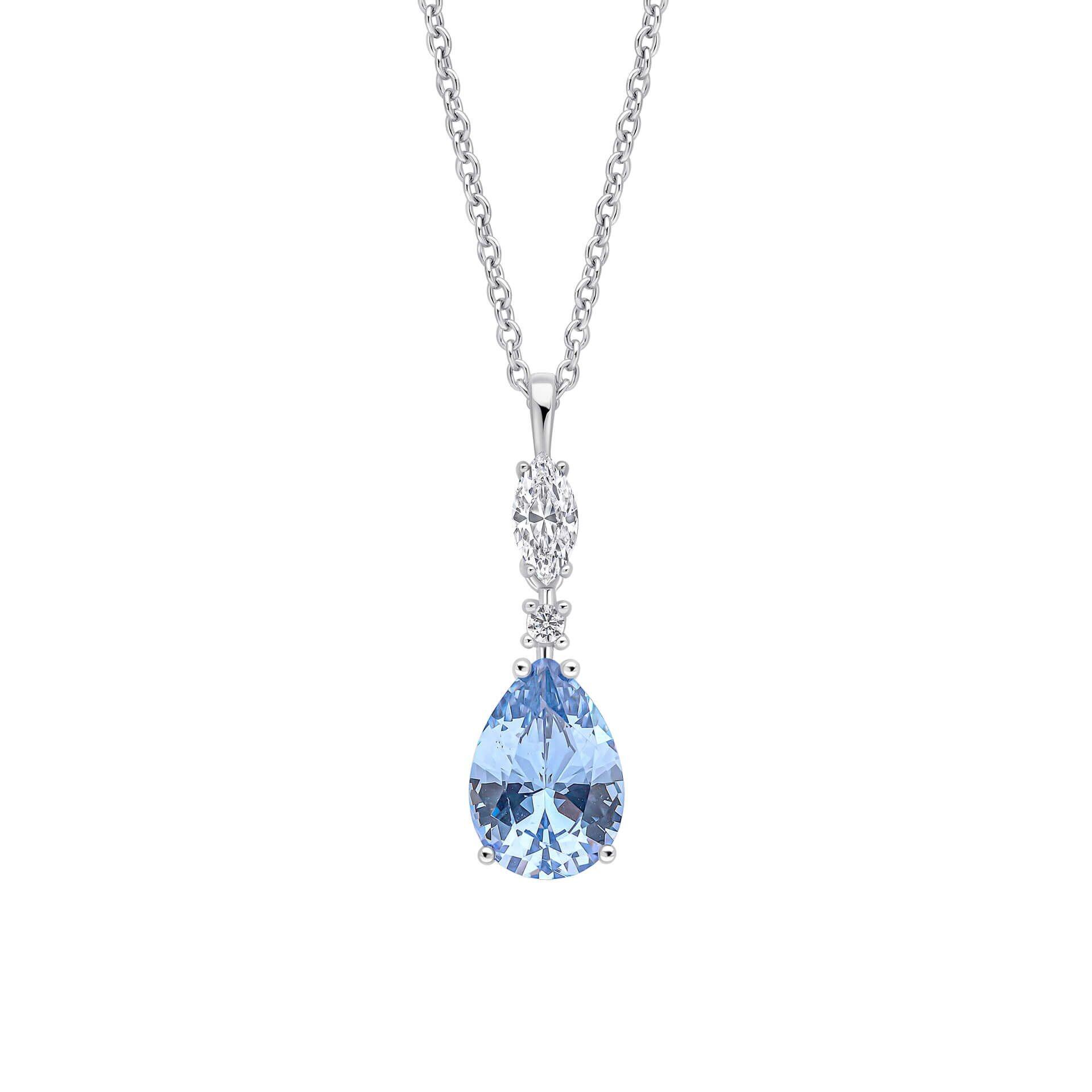 Diamonfire® Aquamarine Blue Marquise, Round and Teardrop Zirconia Statement Pendant in Triple Plated Sterling Silver, Adjustable 42–48cm – Luxury Jewellery by Gold and Diamonds