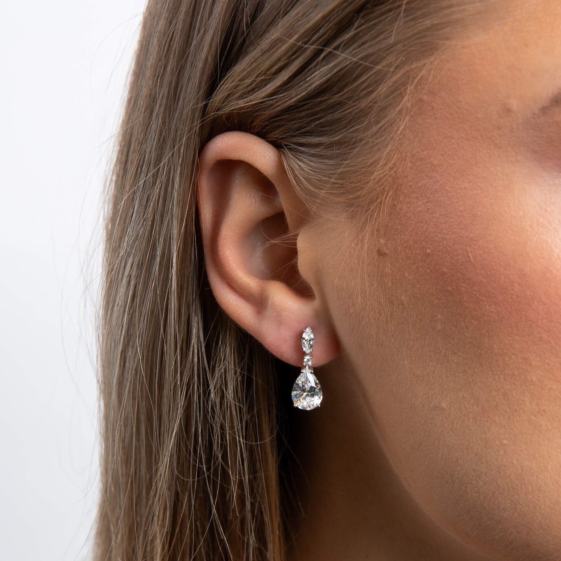 Diamonfire® Clear Marquise & Teardrop Zirconia Drop Earrings in Triple Plated Sterling Silver – Statement Jewellery by Gold and Diamonds