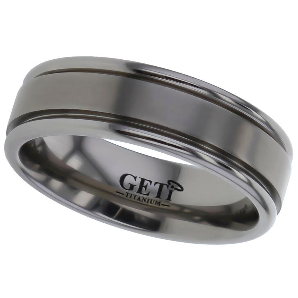 Flat profile Geti titanium wedding band with satin centre and polished rail edges by Gold and Diamonds