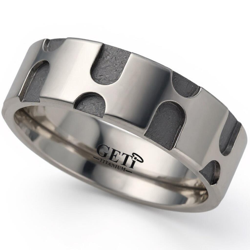 Polished flat court Geti titanium wedding band with deep slotted cut-out detail by Gold and Diamonds